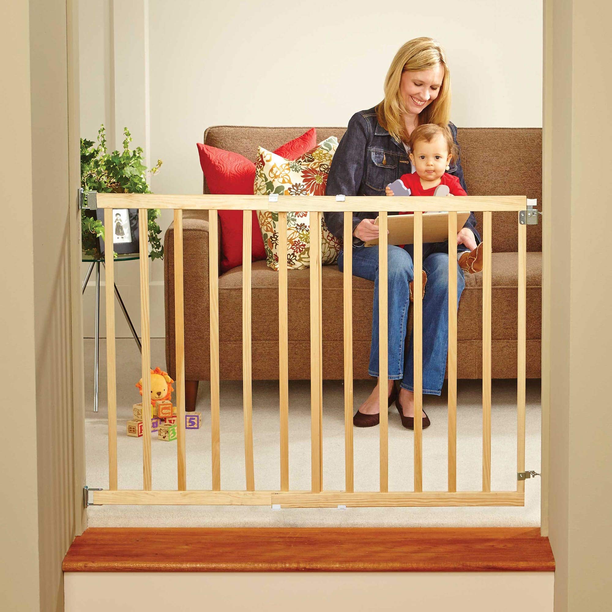 Toddleroo by North States Stairway Swing Wooden Gate, Baby Gate for Stairs. Fits 28&quot;- 42&quot; Wide. Hardware Mount. Child Gates for Doorways. Made in USA (30&quot; Tall, Sustainable Hardwood)