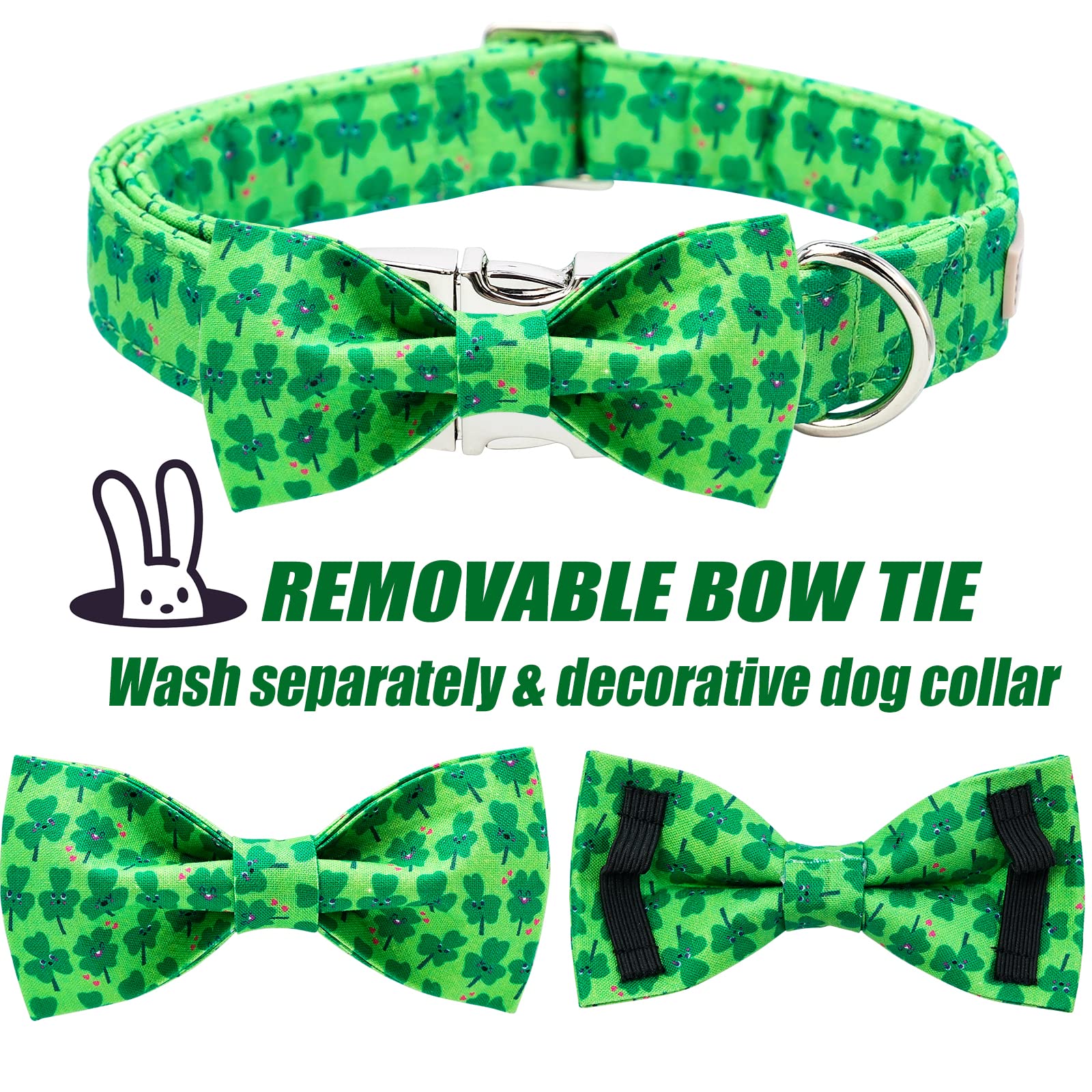 2023 New St.Patrick'S Day Dog Collar With Bow Tie-Babole Pet, Cute Clover Male Dog Collar With Safety Metal Buckle Adjustable Puppy Collars For Small Medium Large Boy & Girl Dog,Xl-Neck 16'-26'