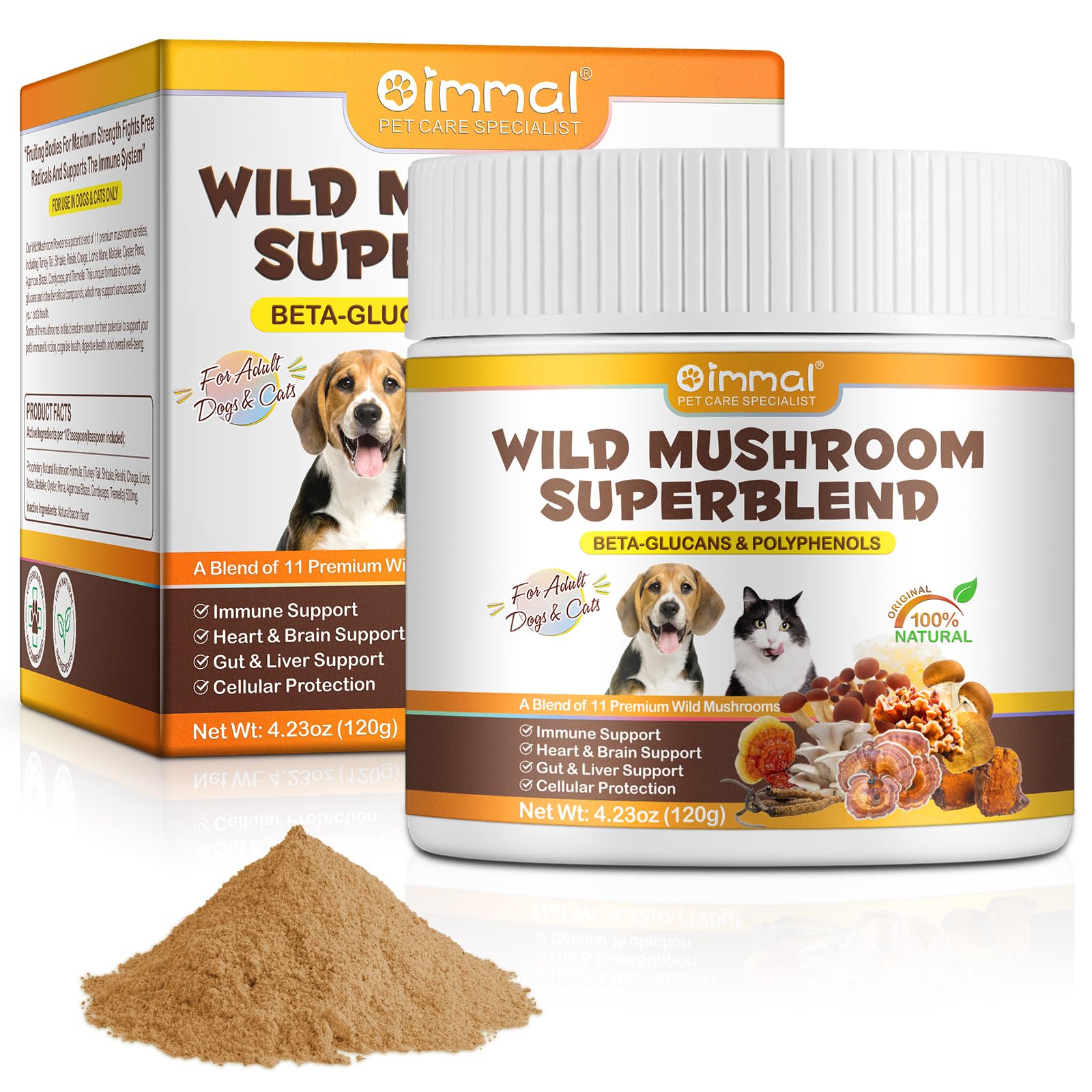 Mushroom Powder for Dogs & Cats, Natural Pet Supplement Mushroom Powder Support Immune, Heart, Brain & Liver with Turkey Tail, R
