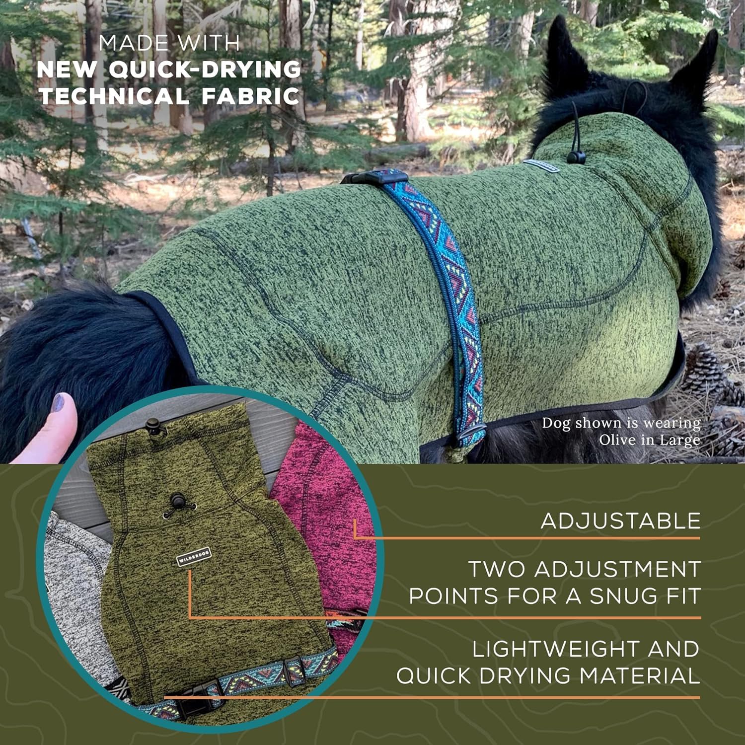 Wilderdog Fleece Dog Jacket With Neoprene Neck Gaiter - Large - Olive
