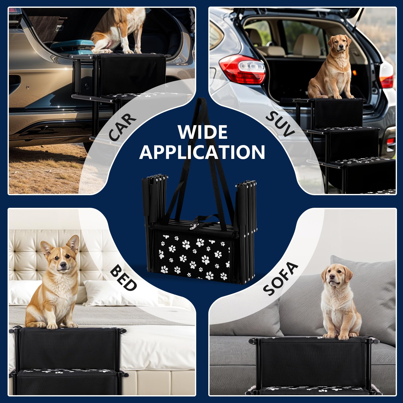 Sepnine Dog Car Stair For Car, Foldable Dog Ramp For Large Dogs