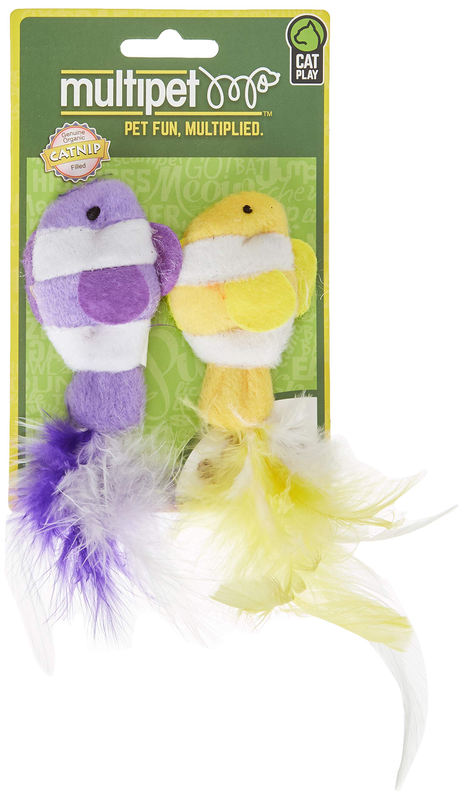 Multipet 4.5 Inch Catnip Clown Fish with Feather Tails, Colors Vary (Two Fish)