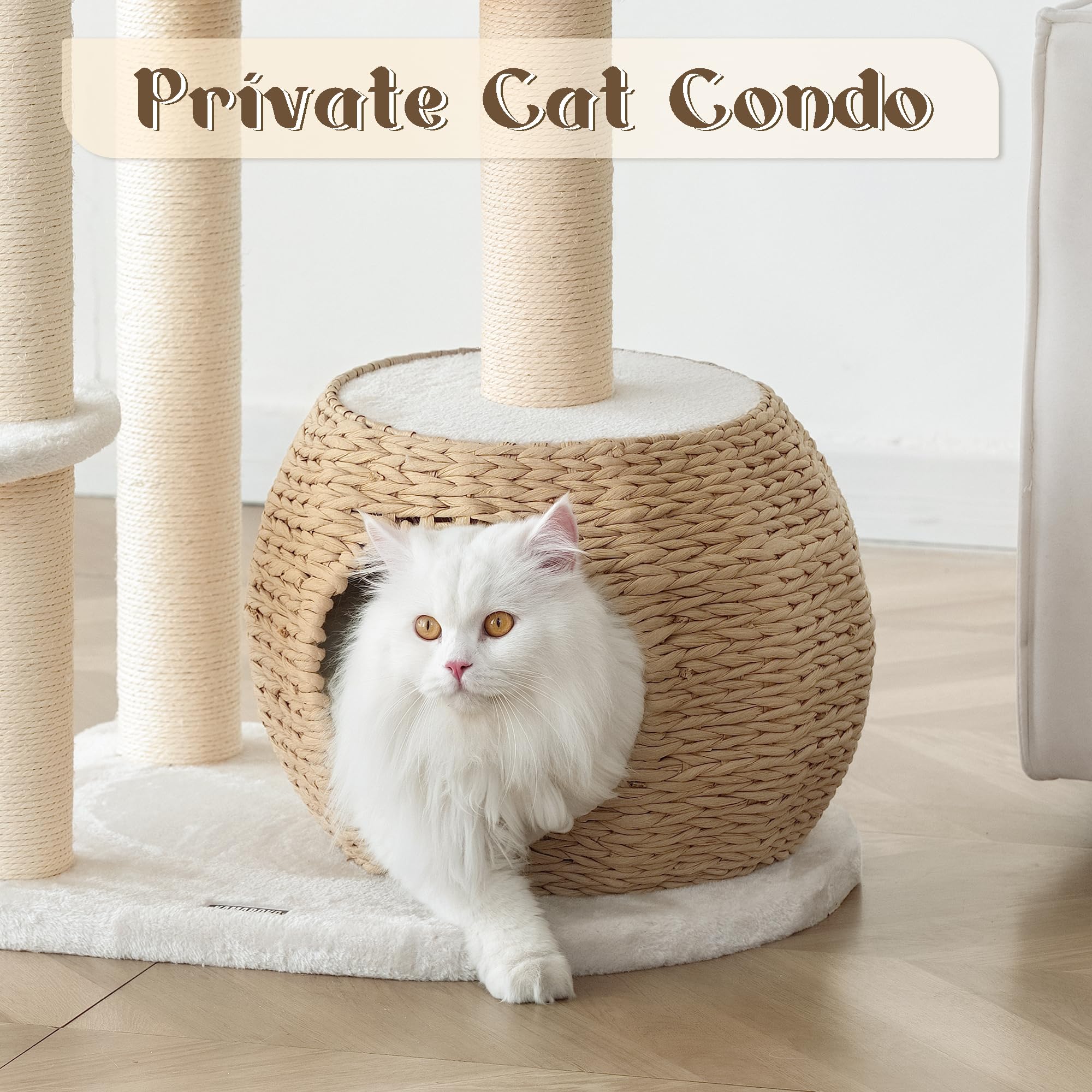 Kamaboko Modern Cat Tree, Cat Trees For Indoor Cats W/Natural Sisal Scratching Posts, Hand-Woven Condo & Top Perch, 39'' Tall Ca