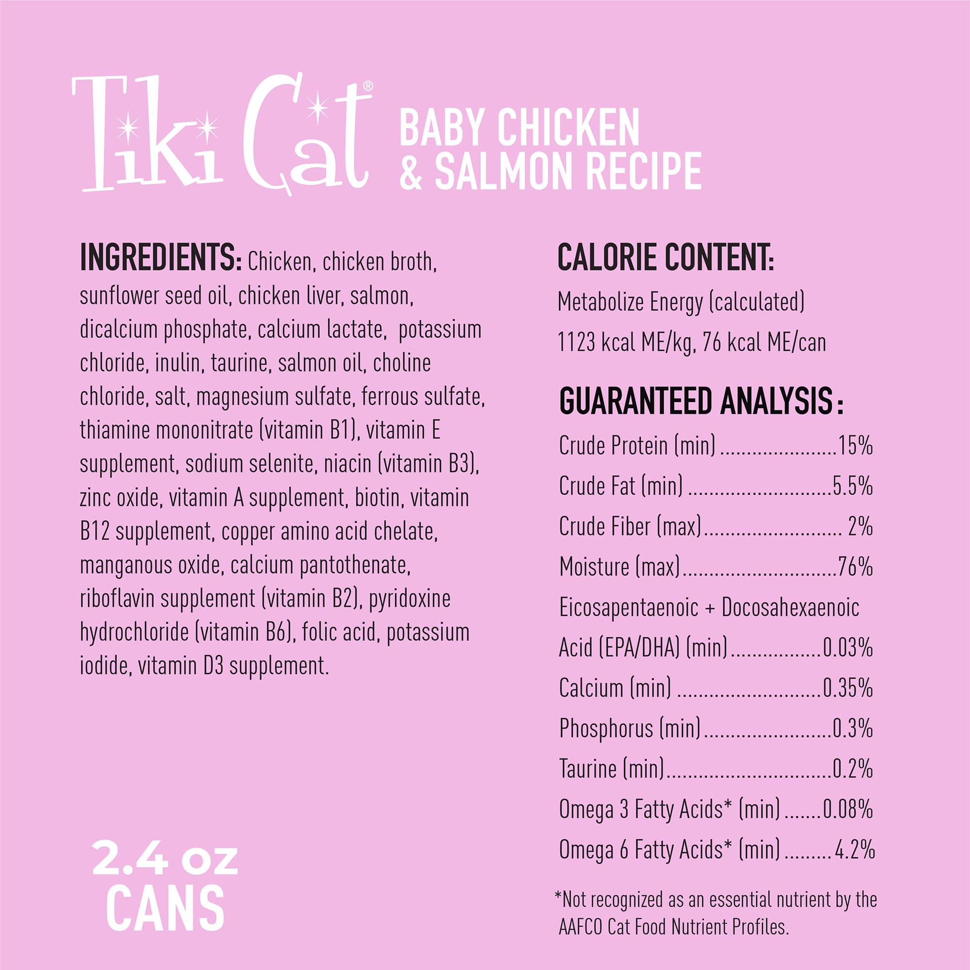 Tiki Cat Baby, Chicken & Salmon, High-Protein and 100% Non-GMO Ingredients, Wet Cat Food for Kittens 8 Weeks+, 2.4 oz. Cans (Pac