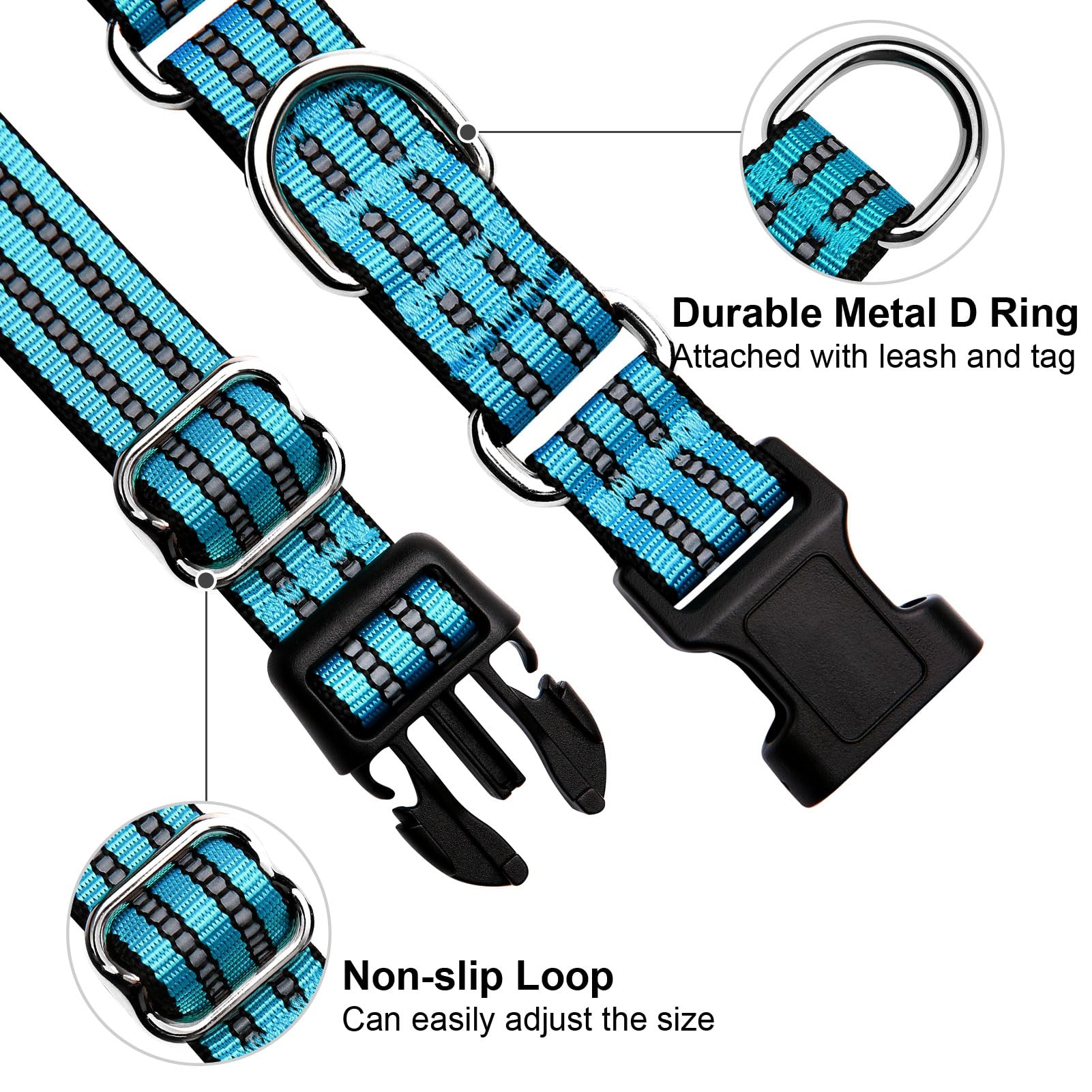 Joyeeiioo Martingale Dog Collar, Adjustable Nylon Reflective Collar With Buckle No Pull Dog Collar For Small Medium Large Dogs(B