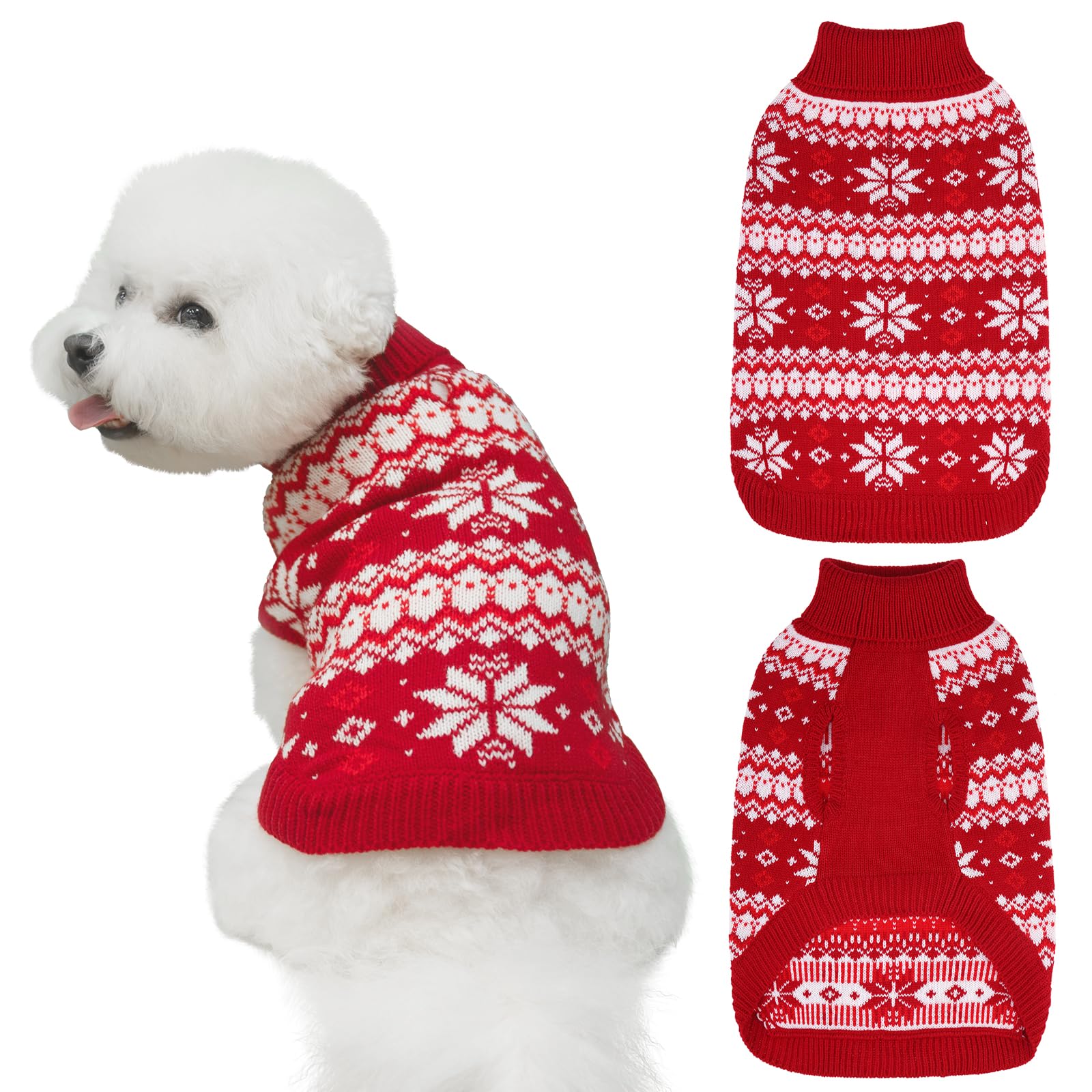 Kooltail Cable Knit Small Dog Sweater Turtleneck, Cold Weather Pullover Classic Knitwear With Leash Hole, Snowflake Pattern Thic