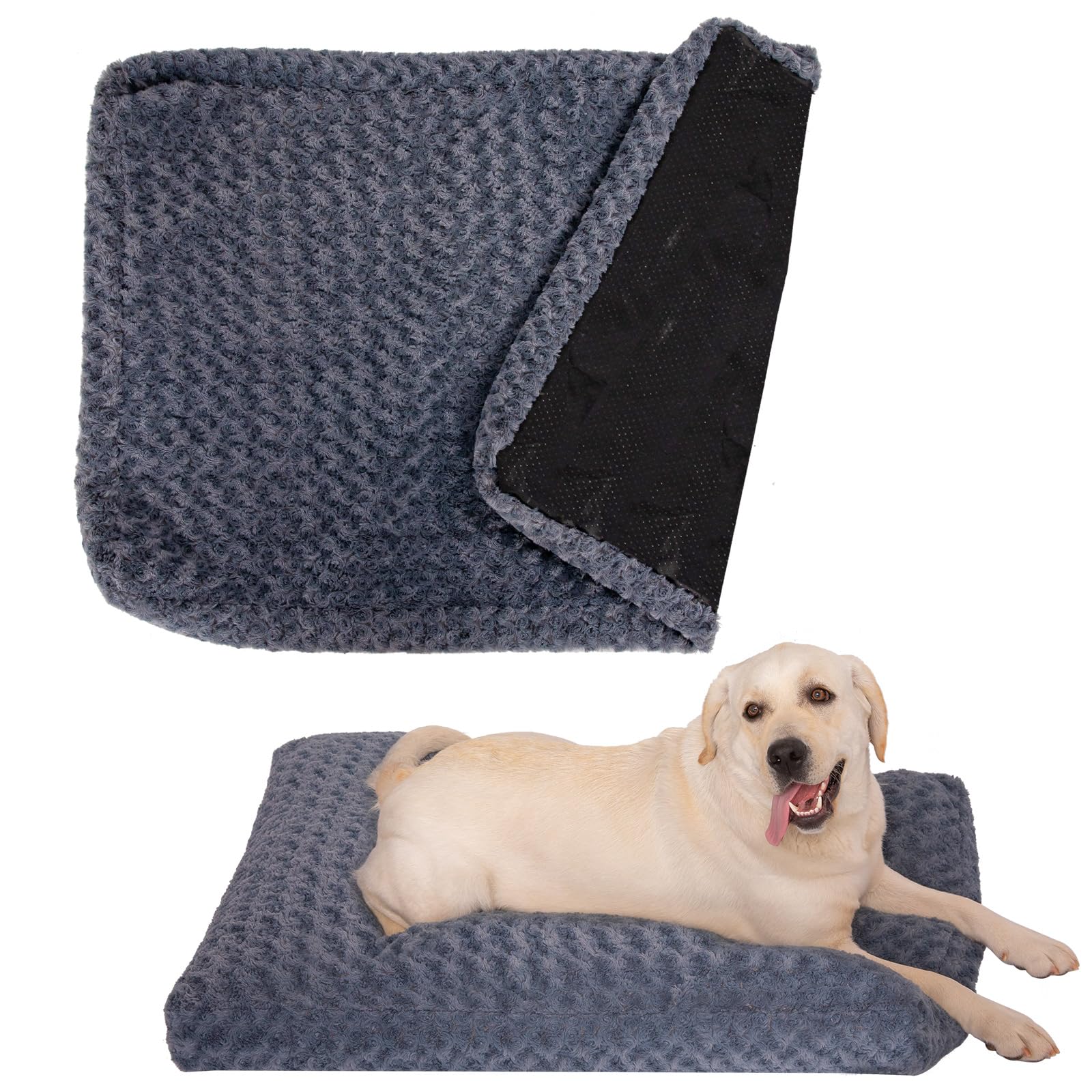 Washable Large Dog Bed Covers Soft Plush Replacement, Faux Fur Dog Bed Liner, Pet Bed Cover With Zipper 36X24X4 Inches, Grey, Co