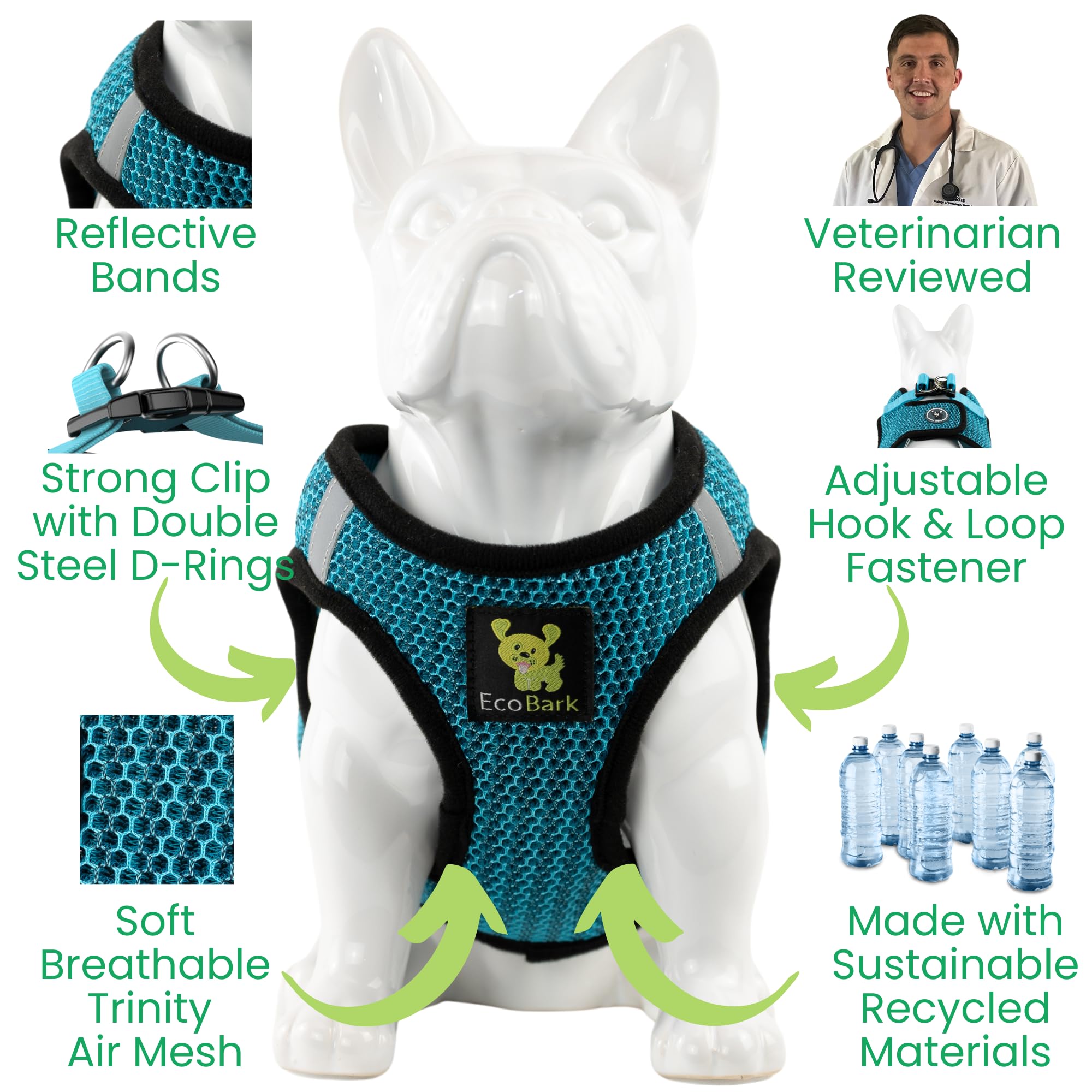 Ecobark Step In Dog Harness - Eco-Friendly Teacup Dog Harnesses For Xxs, Xs, And Small Dogs - Reflective And Adjustable Mini Body Halter Vest -Tiny Soft Mesh Toy Breed Harness (Green, Xxxs)