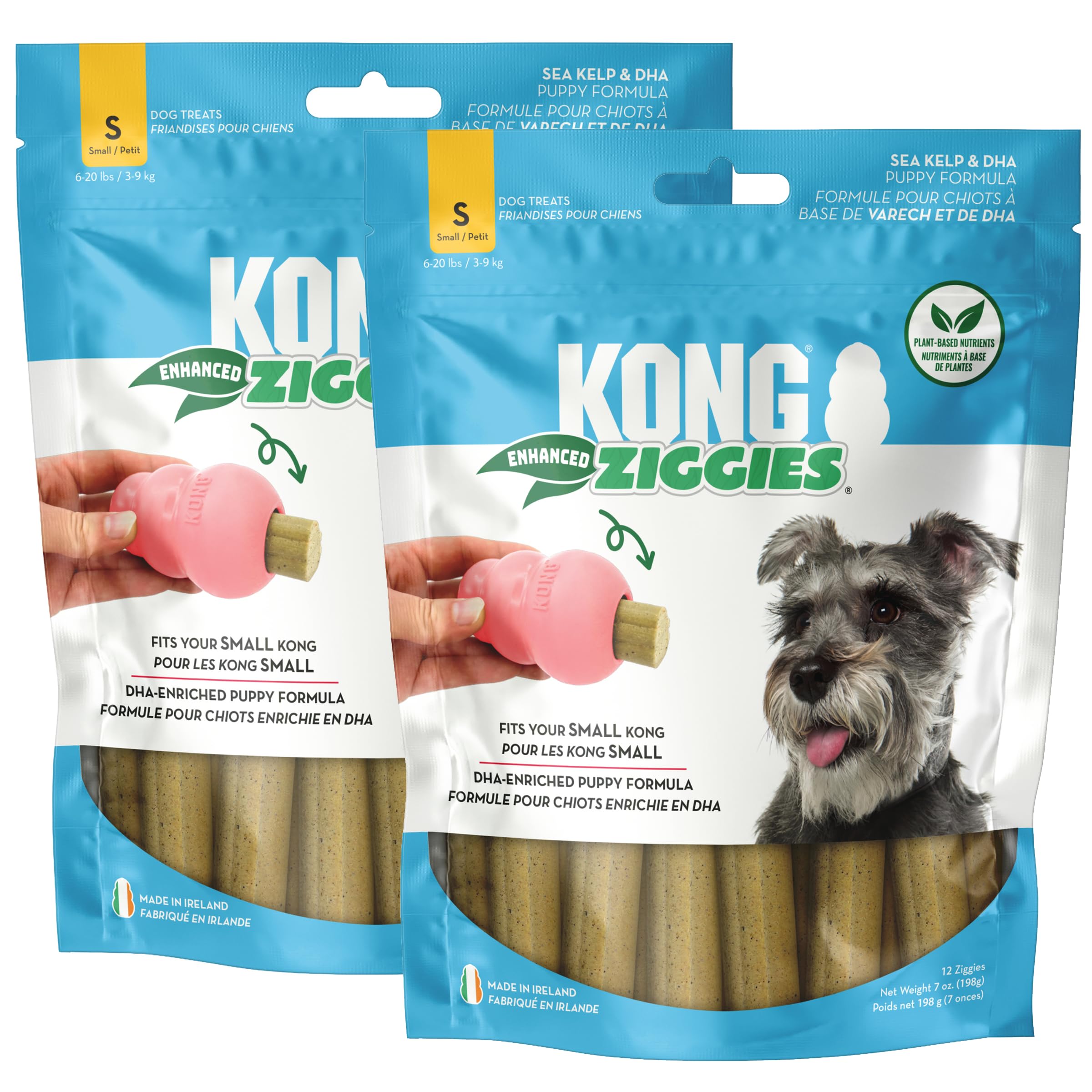 KONG Puppy Ziggies Enhanced - Teeth Cleaning Dog Treats for Puppies, Long-Lasting Chews, Works Classic Rubber Toys ((2 Pack) Sma