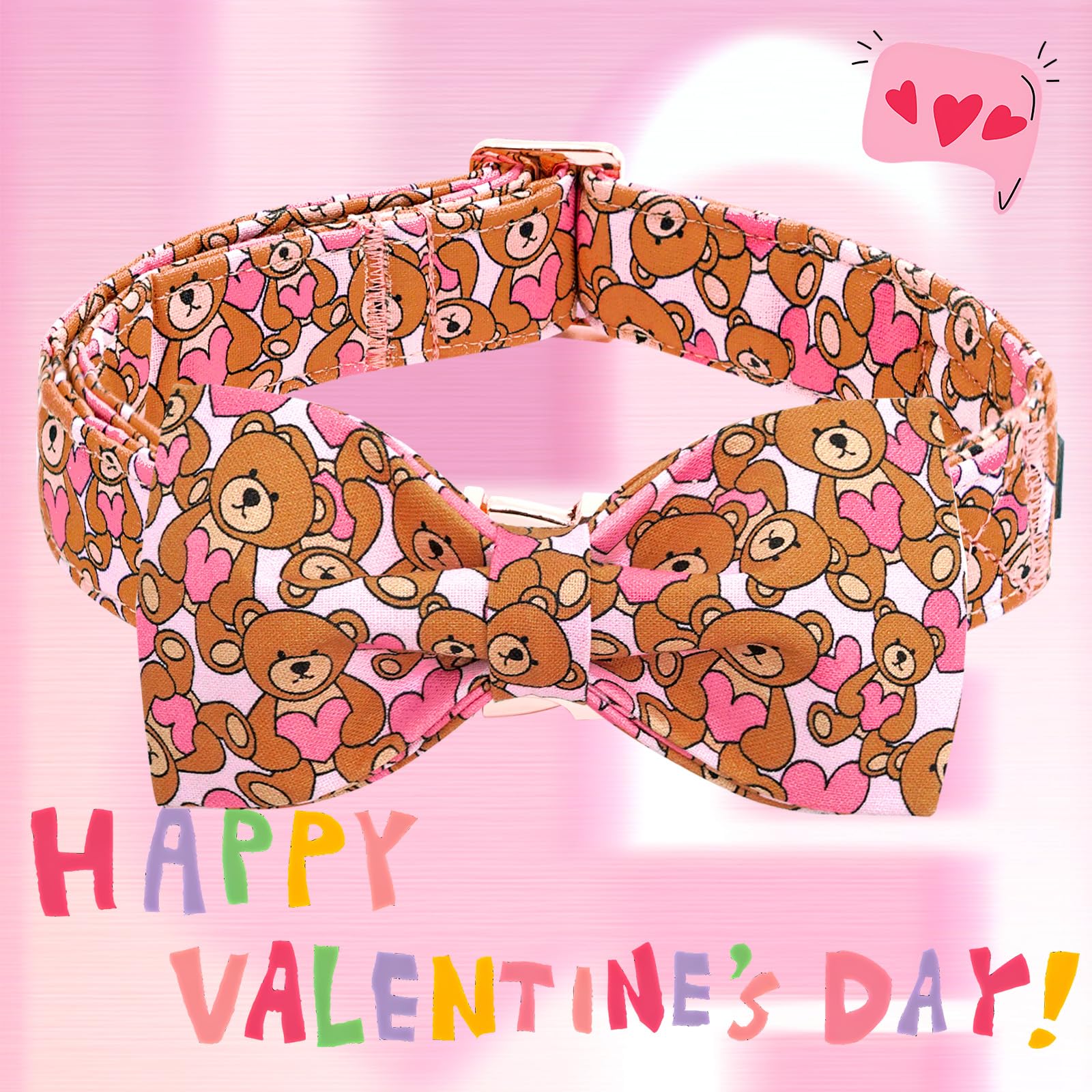 Lionheart Glory Dog Bow Collar Valentine'S Day Dog Collar For Large Dogs Hearts Bear Dog Collar With Bowtie Spring Pink Dog Coll