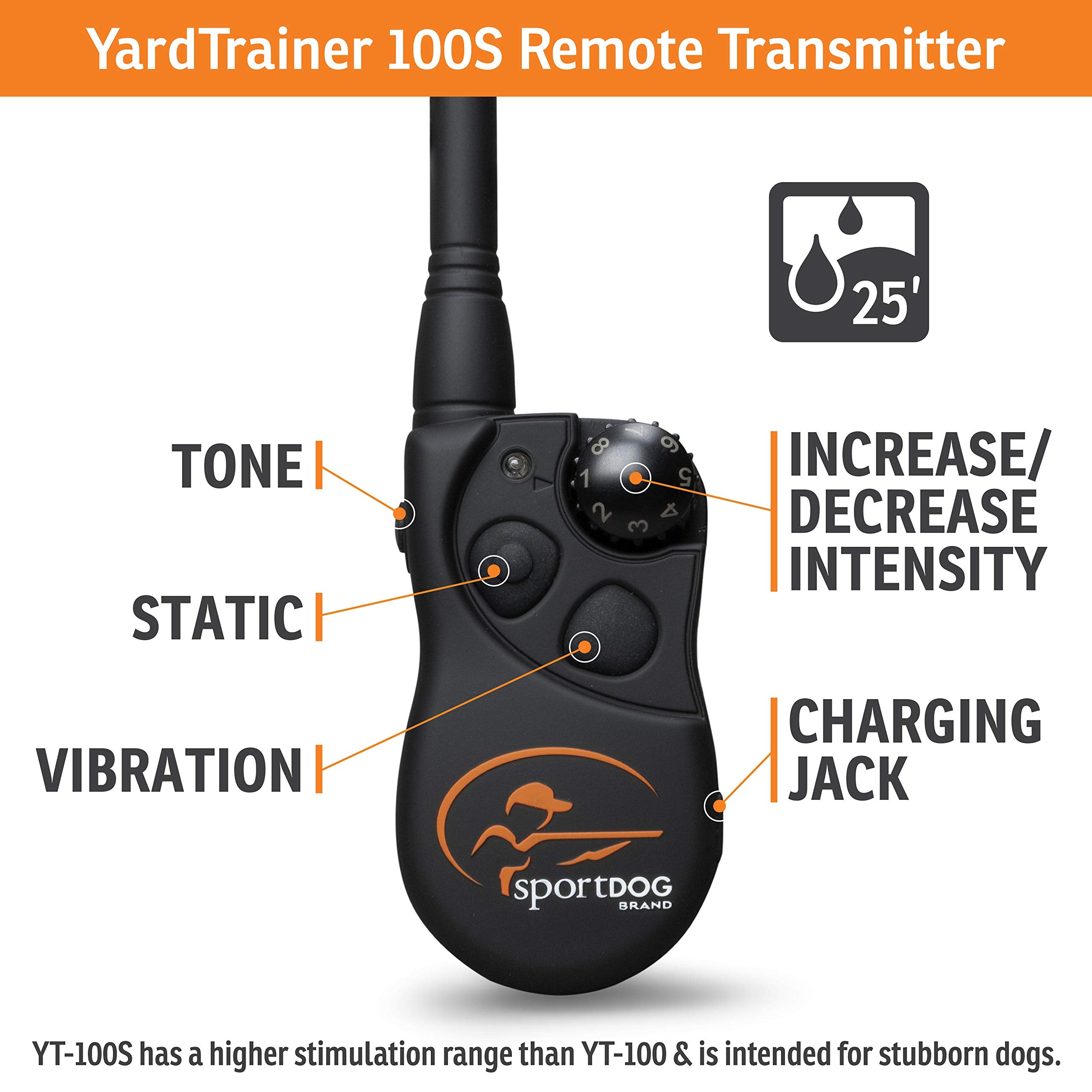Sportdog Brand® Yardtrainer 100S Remote Trainer - Shock Collar For Stubborn Dogs - Train With Tone, Vibrate, Or Static