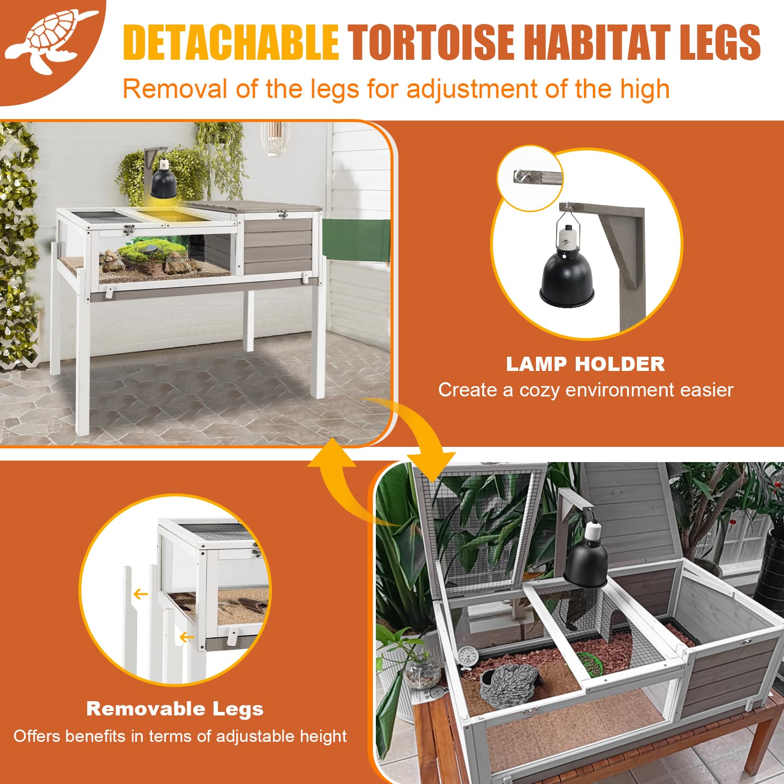 Ketive Tortoise Habitat Large Wooden Tortoise Enclosure Habitat With No-Leaking Tray Indoor & Outdoor, Reptile Cage For Small An