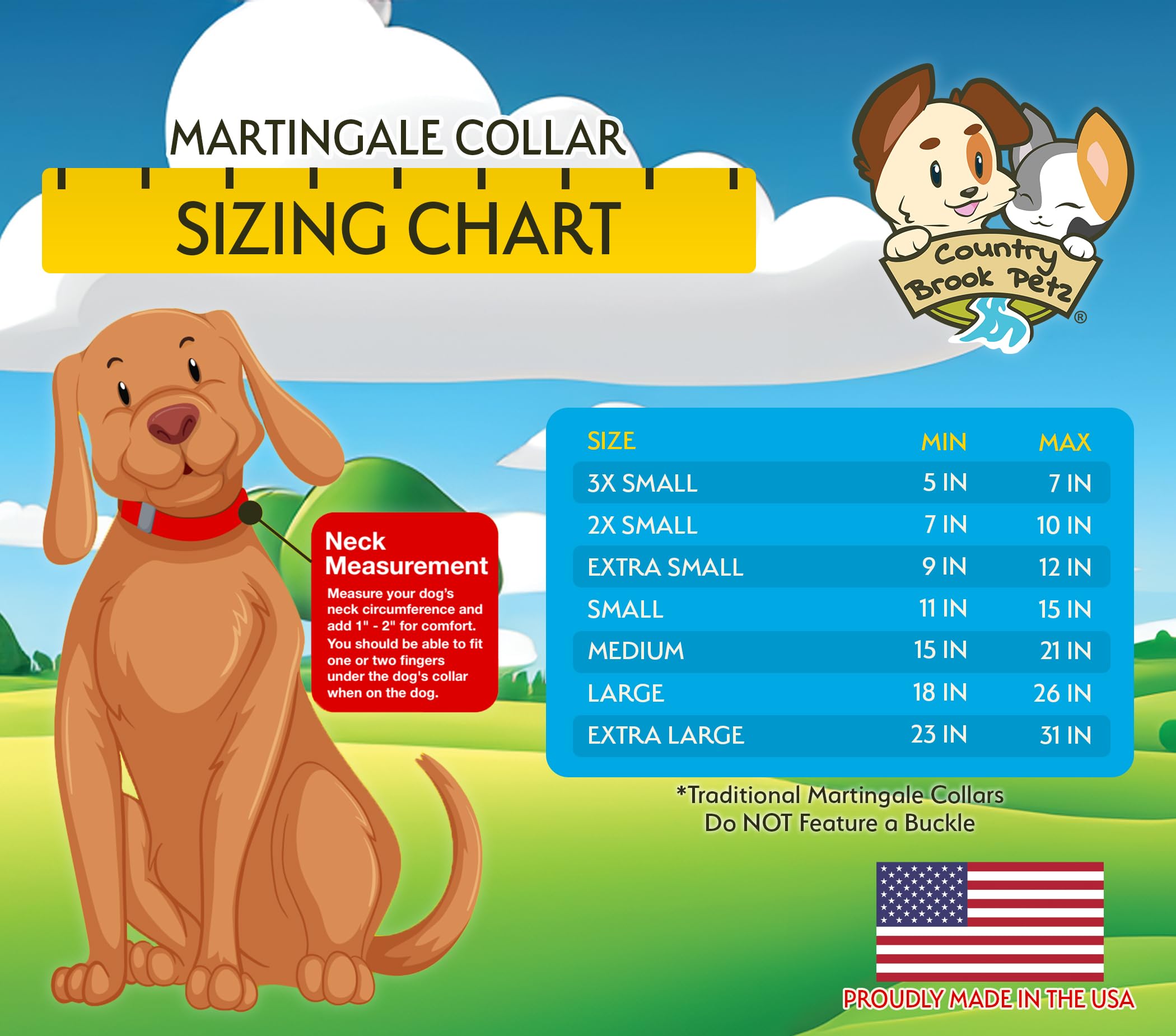 Country Brook Petz - Dairy Fields Martingale Dog Collar - Country And Western Collection Featuring Rustic Designs (1/2 Inch, Ext