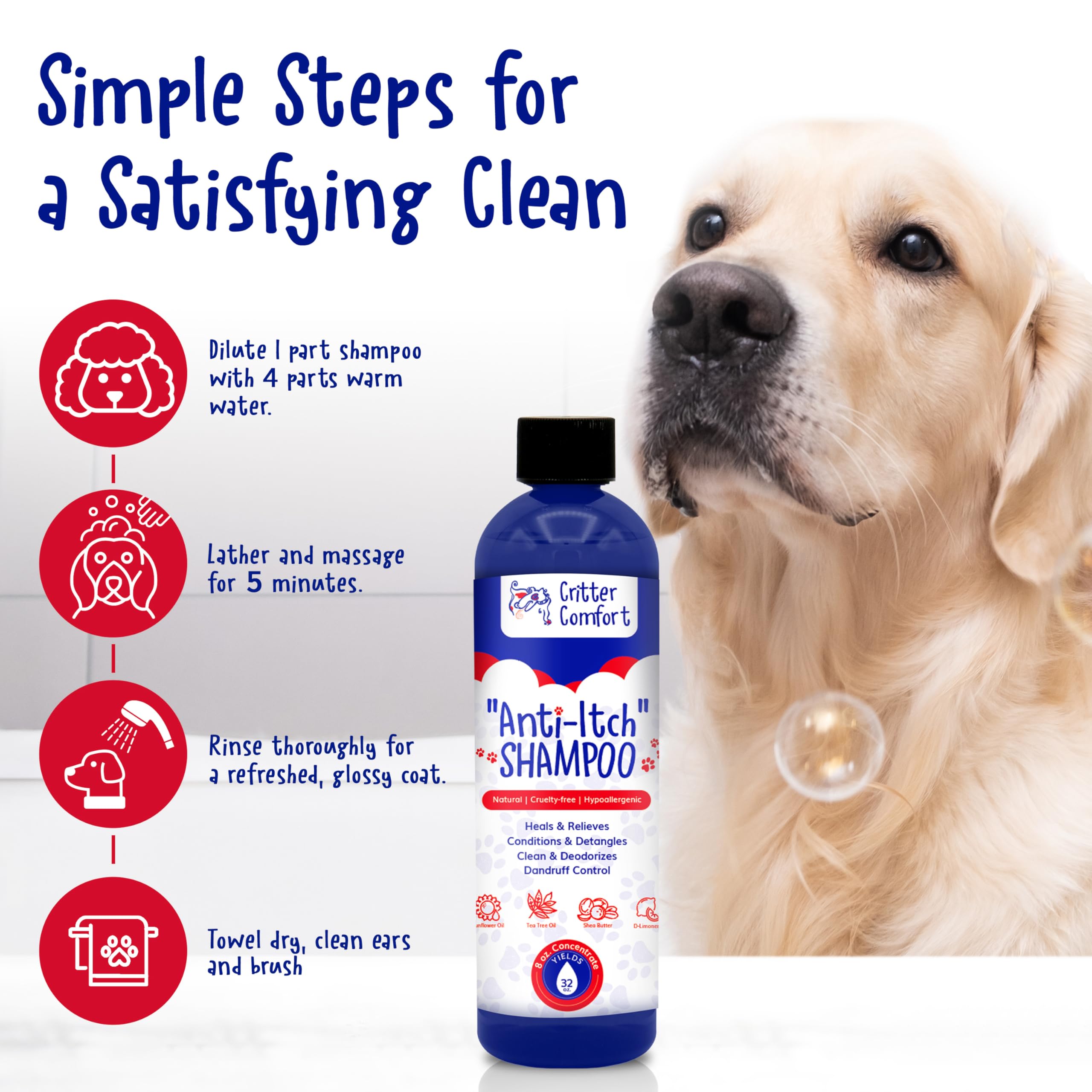 Natural Dog Shampoo For Dry Itchy Sensitive Skin- Allergy Relief Formula. Dog Bath For Smelly Dogs With Tea Tree Oil That Soothe