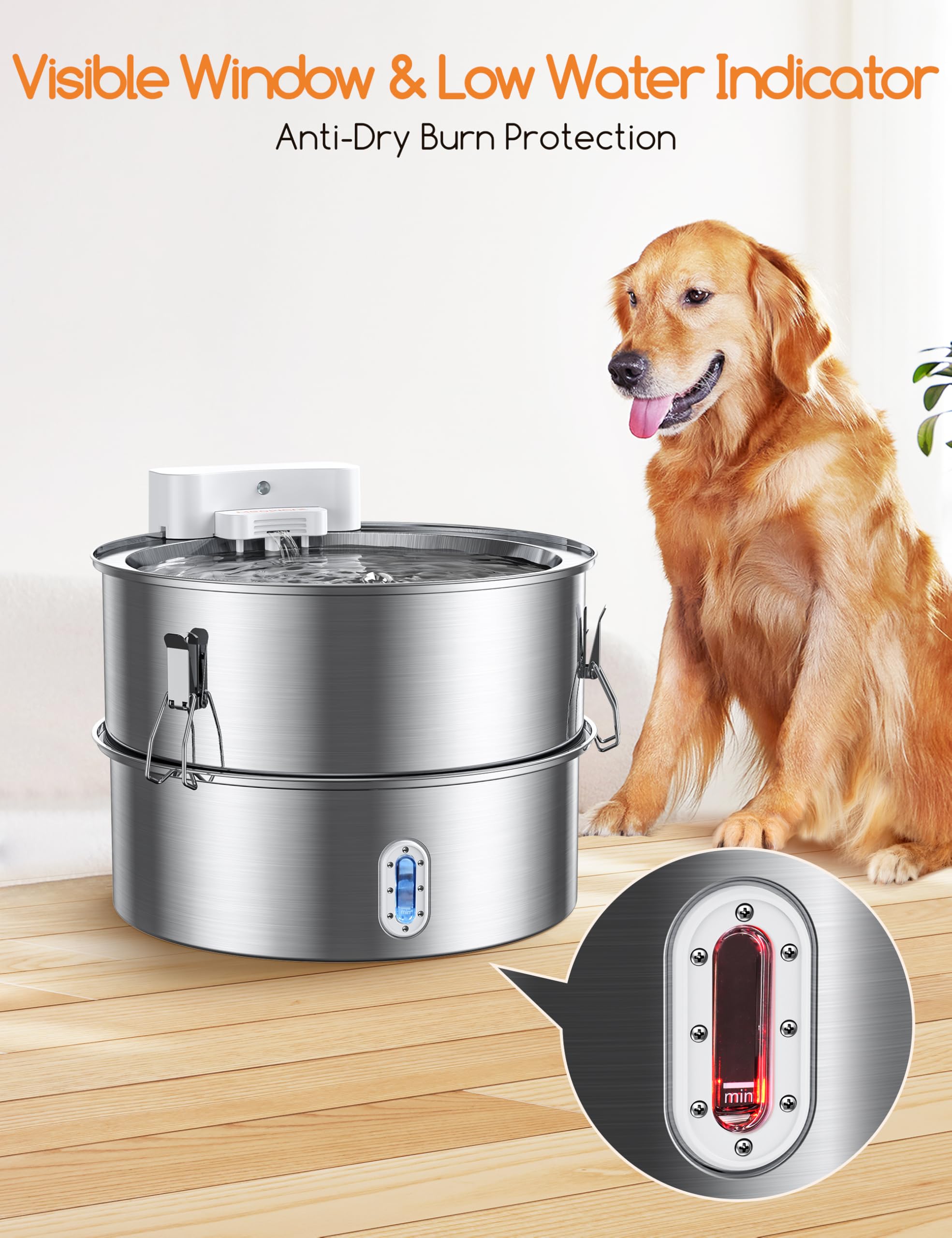 Dog Water Fountain For Large Dog, 7-13L/1.8-3.4Gal Stainless Steel Pet Water Fountain, Automatic Filtered Dog Water Bowl Dispens