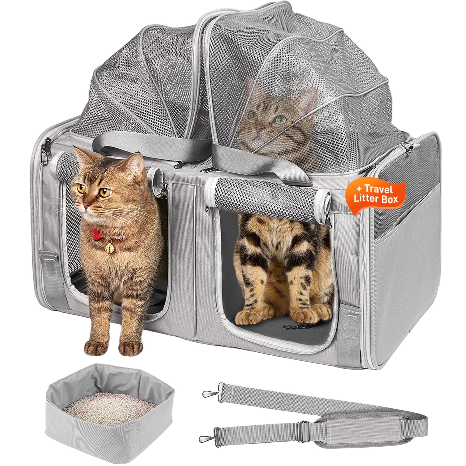 Cat Carrier For 2 Cats, Large Cat Travel Carrier With Litter Box, Top Expandable Pet Carrier For Cats/Dogs Up To 40Lbs
