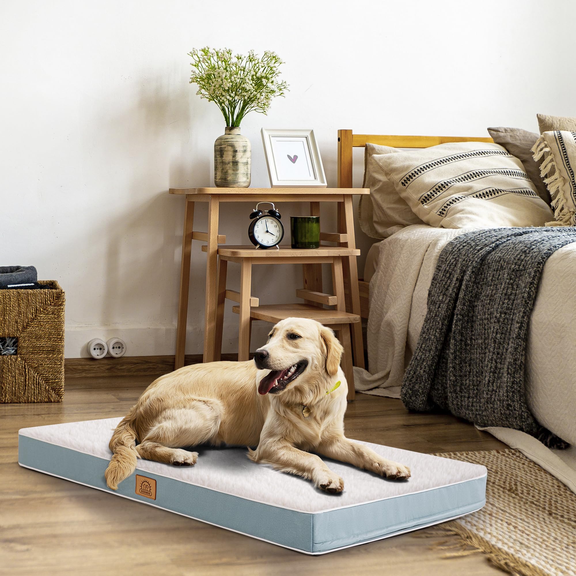 Sunheir Orthopedic Dog Bed for Medium Dogs, Waterproof Deluxe Plush Dog Crate Bed with Removable Washable Cover & Anti-Slip Bott