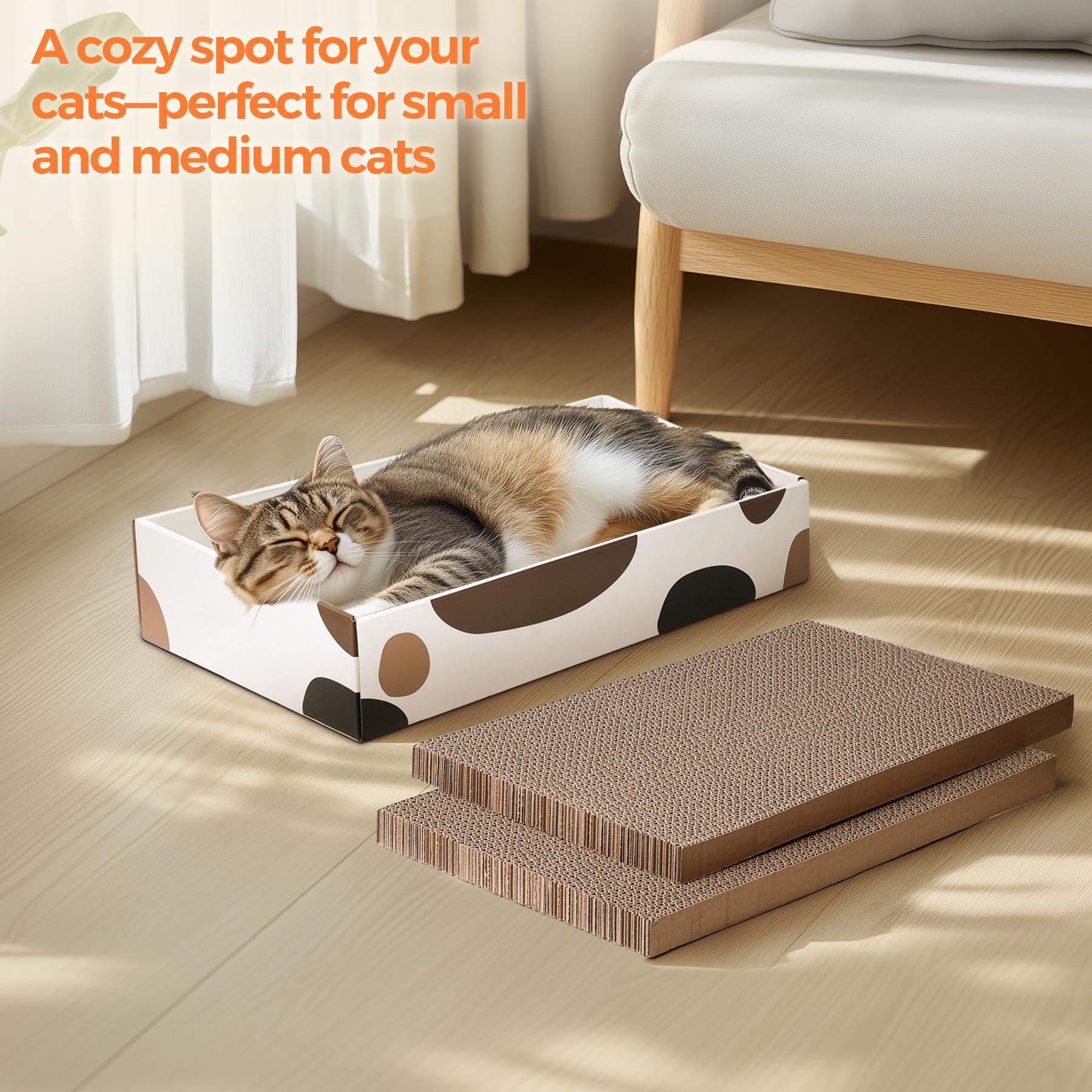 Comsaf Cat Scratcher Carboard Refill Box With 3 Pieces 17'X10' Board, Kitty Cat Scratching Pad Recycle Corrugate Scratcher Cat Scratch Lounge Long Lasting Reversable