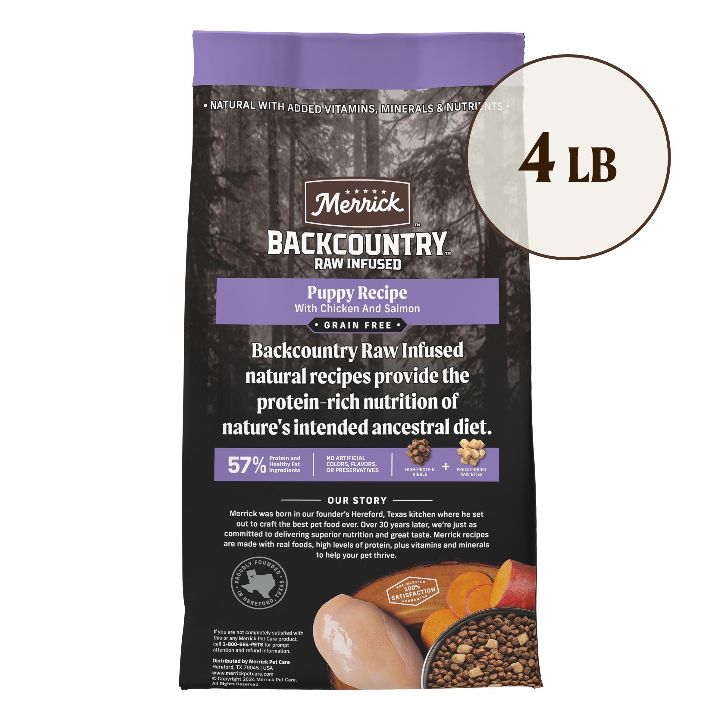 Merrick Backcountry Grain Free Dry Puppy Dog Food, Kibble with Freeze Dried Raw Pieces, Chicken Recipe - 4.0 lb. Bag
