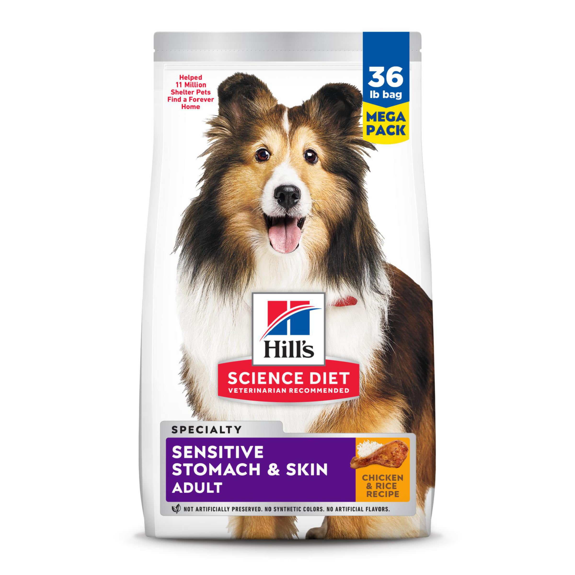 Hills Science Diet Sensitive Stomach & Skin, Adult 1-6, Stomach & Skin Sensitivity Support, Dry Dog Food, Chicken Recipe, 36 lb