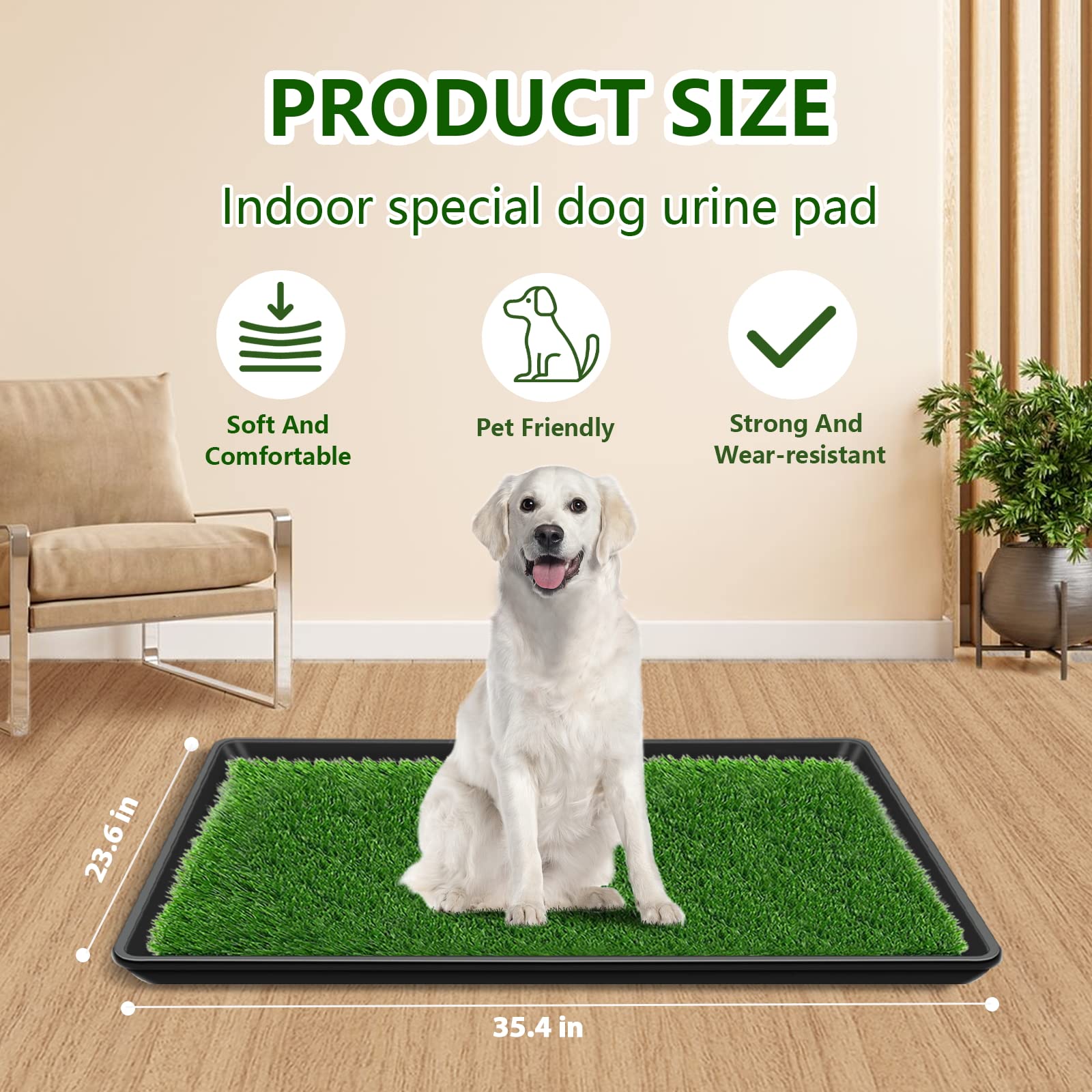 Embellbatt 35.4 X 23.6In Dog Grass Pad With Tray Pet Potty Fake Grass Training Mat Artificial Grass For Dogs With Tray On Indoor And Outdoor