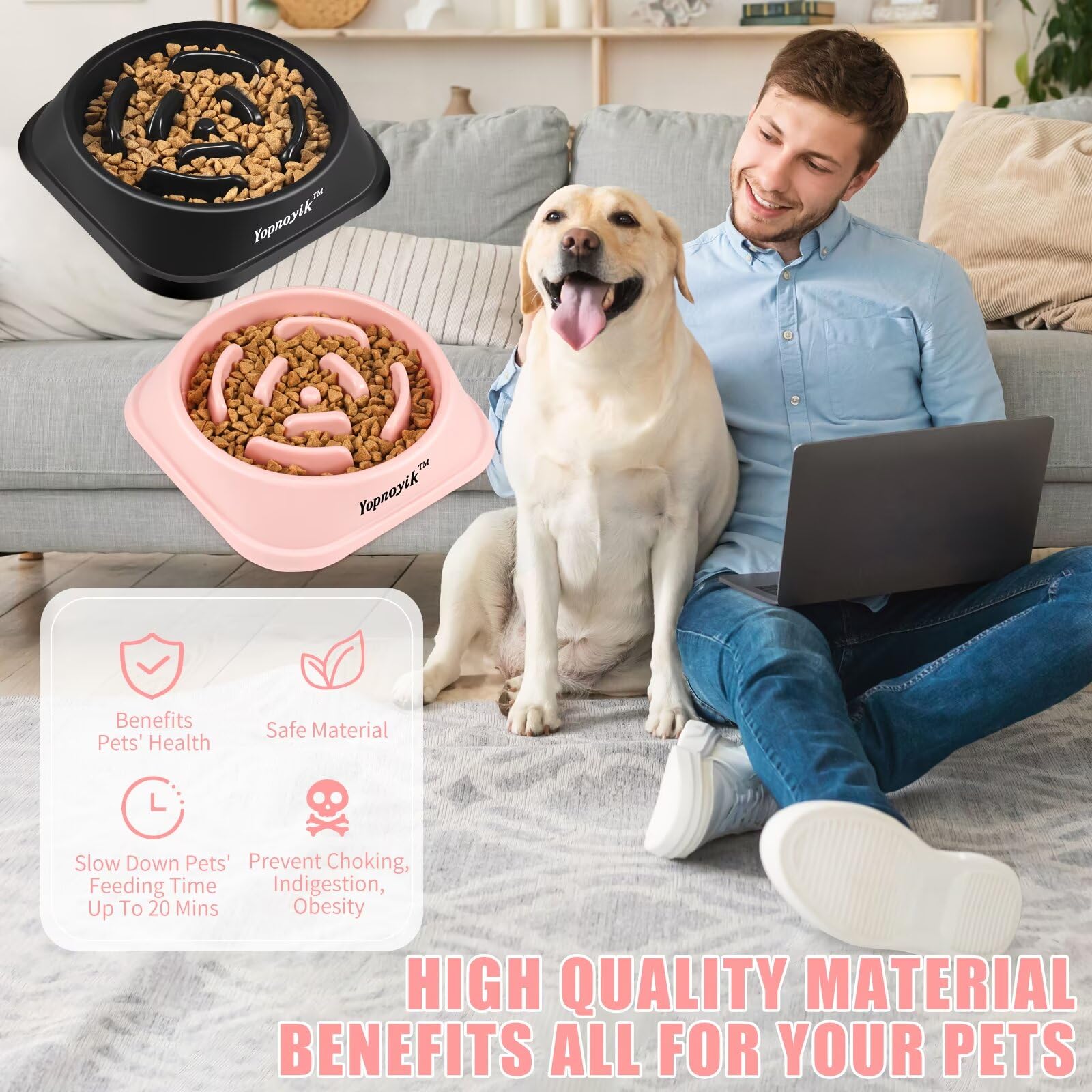 2 Pack Slow Feeder Dog Bowls For Healthy Eating, Non-Slip And Anti-Choking Design, Reduces Bloating & Overeating For Small & Med