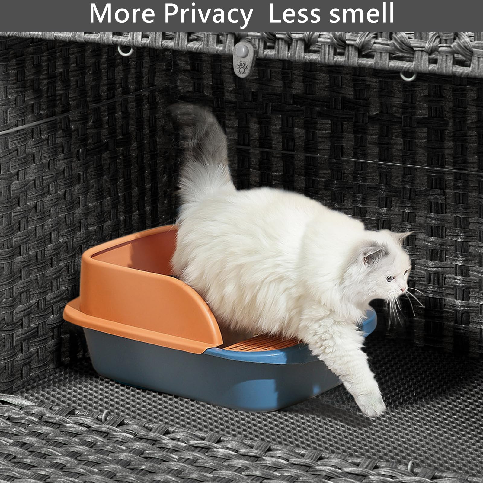 Doveaid Cat Litter Box Enclosure Furniture Hidden, Pet House Litter Box Furniture For Large Cats, Handwoven Rattan With Door Cat