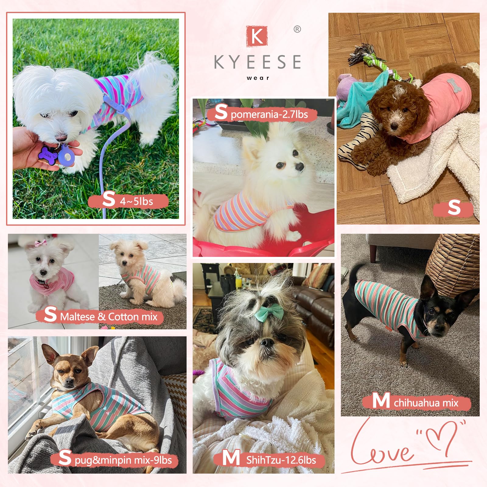 Kyeese 2 Pack Dog Shirts Striped Dog T-Shirts Soft Cotton Tank Top Sleeveless Vest Cat Puppy Shirts