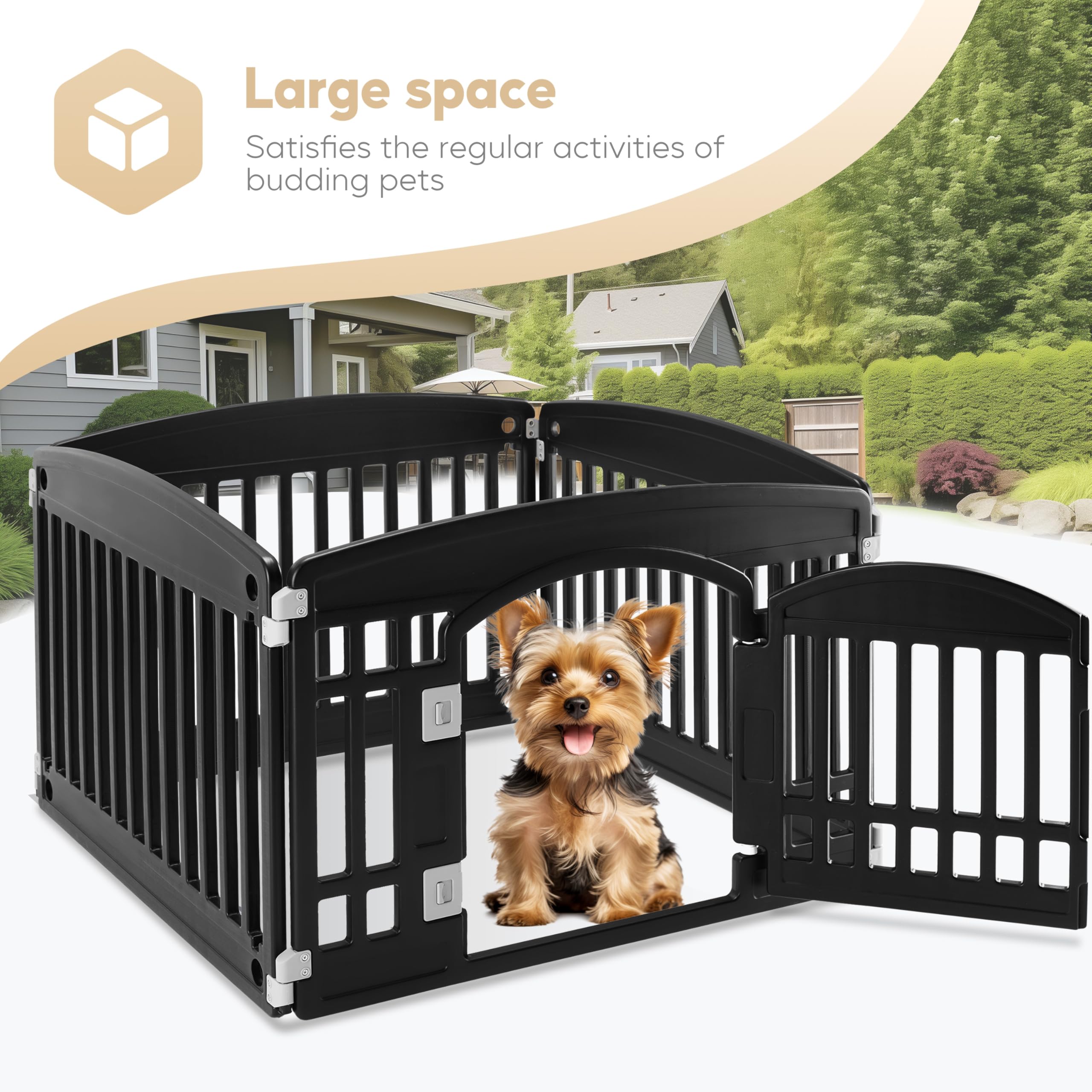Simple Deluxe 24" Plastic Dog Playpen - 4-Panel Folding Pet Playpen, Portable, Black