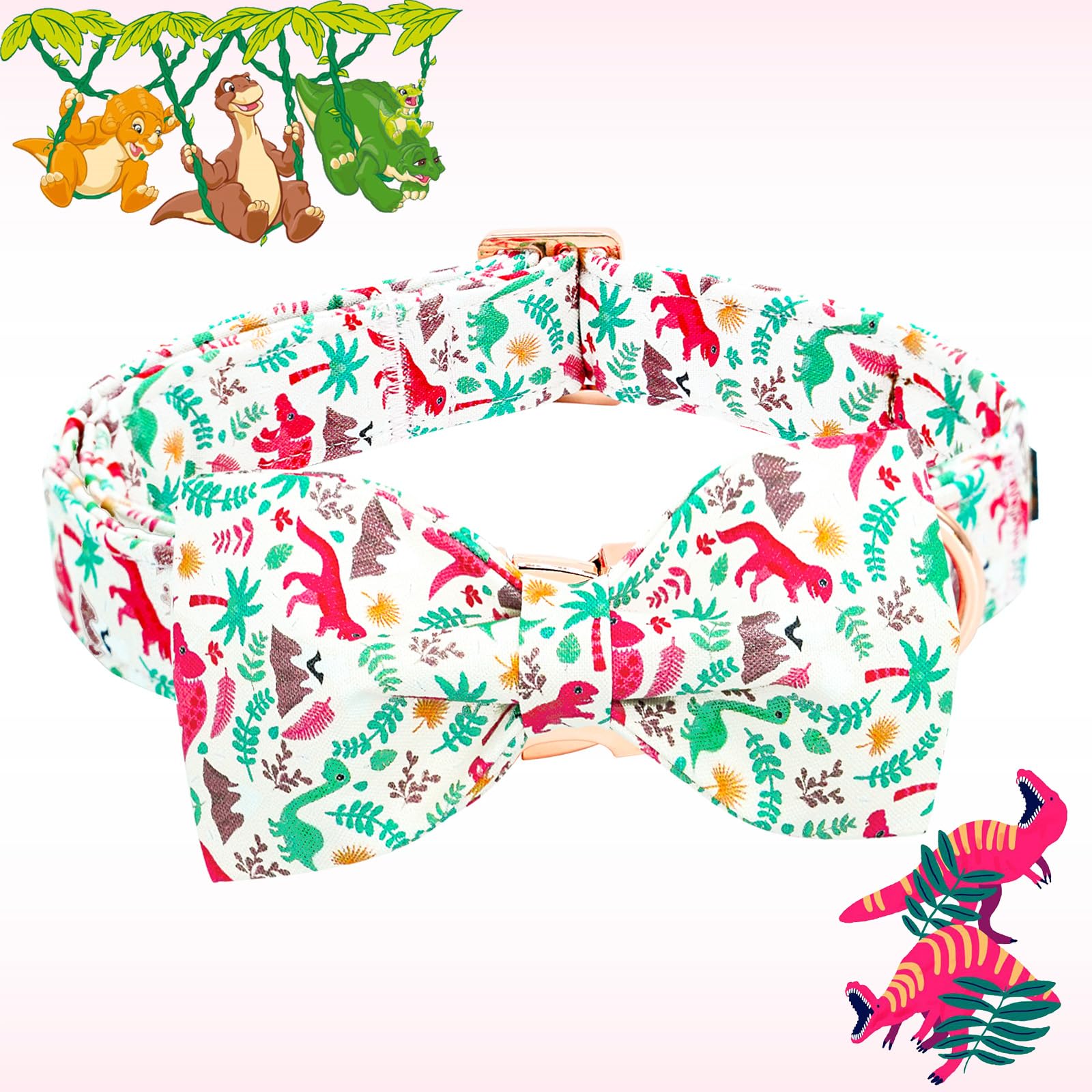Lionheart Glory Dog Collar, Cute Dog Bow Collar Boy Girl Dog Collars With Bow Adjustable Dinosaur Bowtie Collar For Medium Dogs