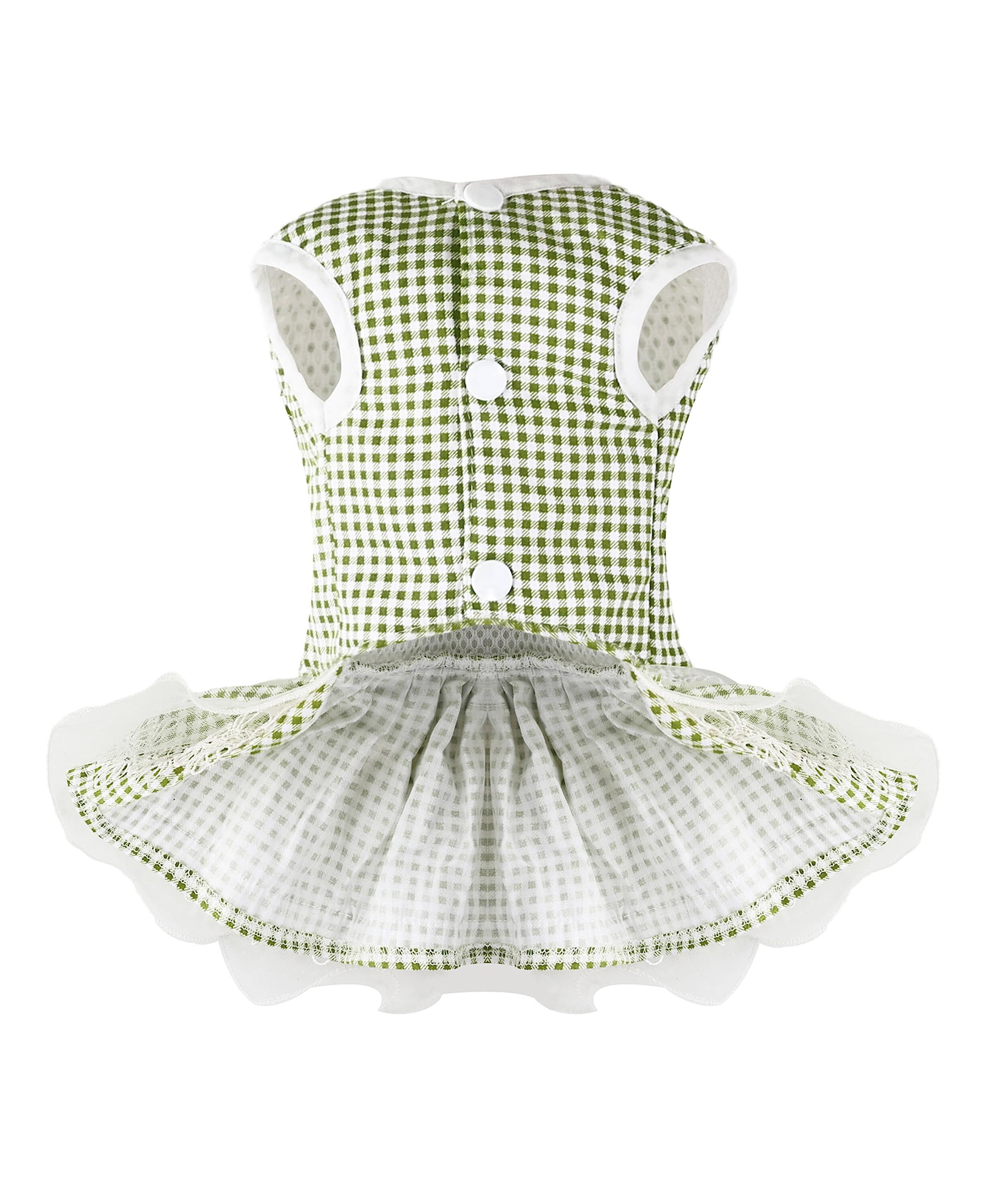 Dog Dress Plaid With Bowknot Cute Dress For Small Dog Cat Puppy Outfits With Harness Leash( Green