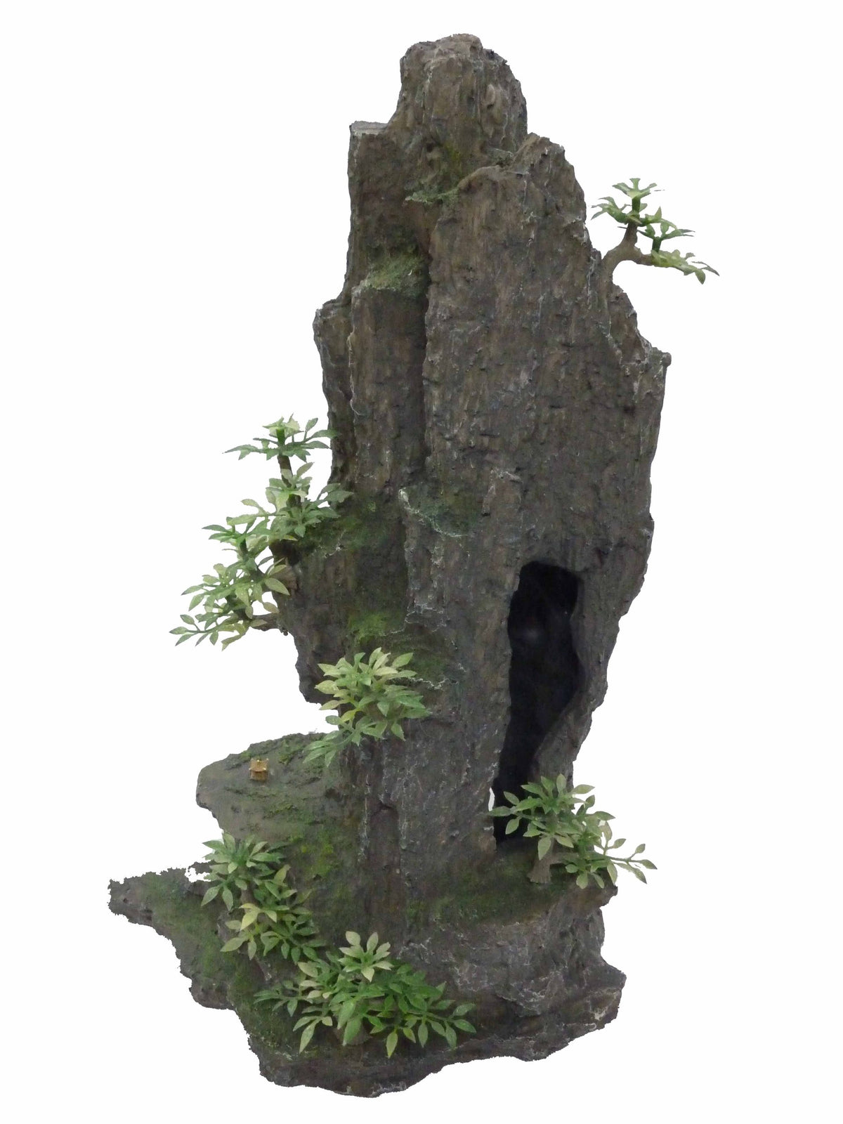 Aquariumh2O Artificial Gray Rock Peak With Plastic Plants, 14 Inch Tall Aquarium & Fish Tank Decoration Resin Ornament, Landscap