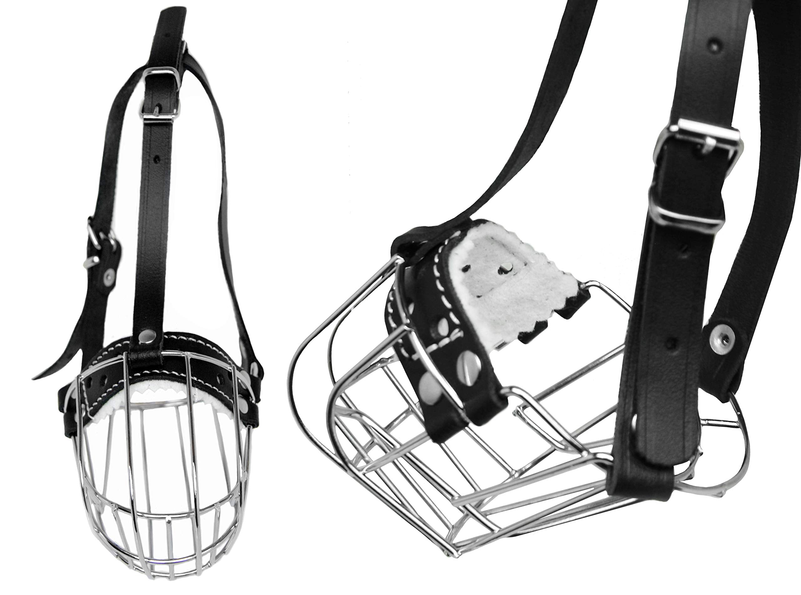 ?0.5 Dog Chrome Metal Muzzles Wire Basket Adjustable Leather Straps ?Ircumference Is 6.6-8.2 In The Length Is 1.9-2.3 In