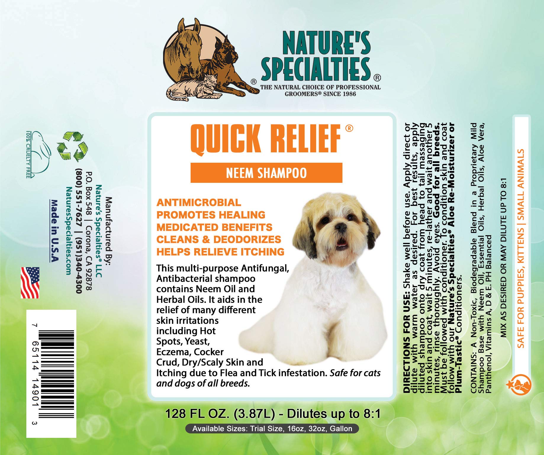Nature'S Specialties Quick Relief Ultra Concentrated Dog Shampoo For Pets, Makes Up To 1 Gallon, Natural Choice For Professional