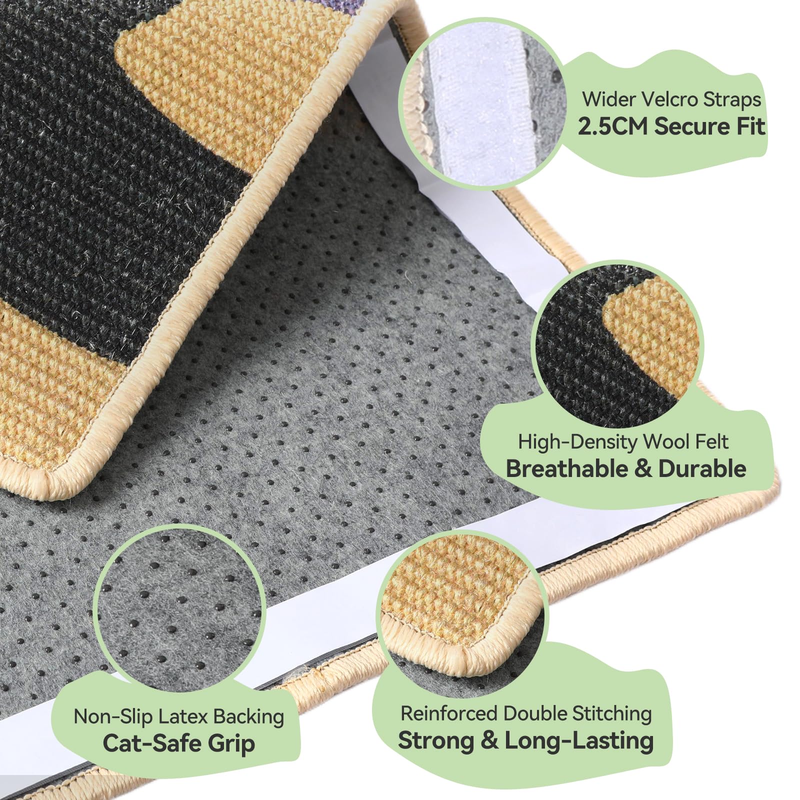 3-In-1 Sisal Cat Scratcher Mat 23.6X15.7'' Protects Carpet Couch & Furniture With Adhesive Tape, Floor & Wall Cat Scratching Pad