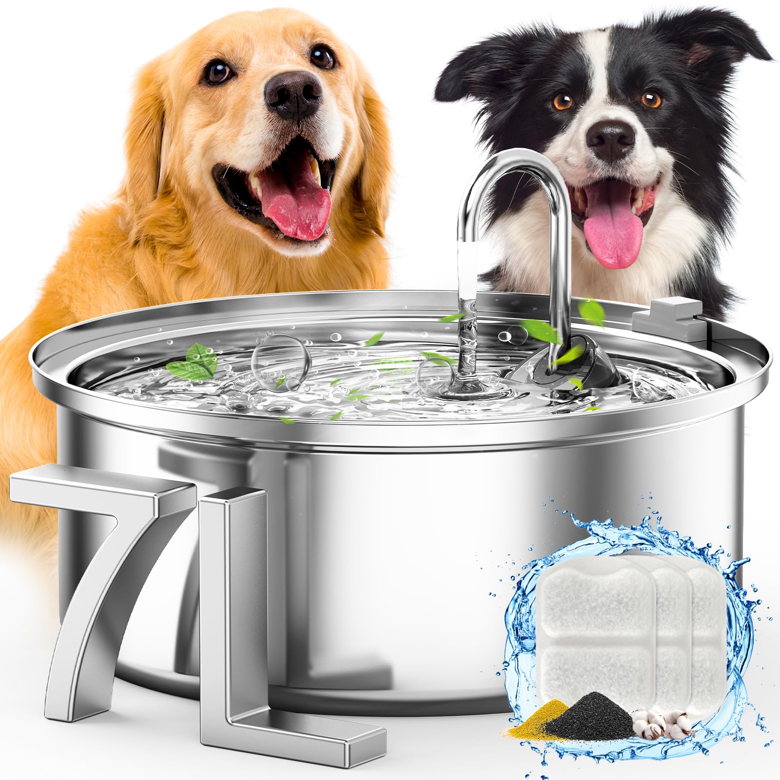 Oneisall Dog Water Fountain For Large Dogs,7L/230Oz/1.8G Stainless Steel Dog Fountain Super Quiet With Triple Filtration,Great For Large Dogs Cats And Multi-Pet Home