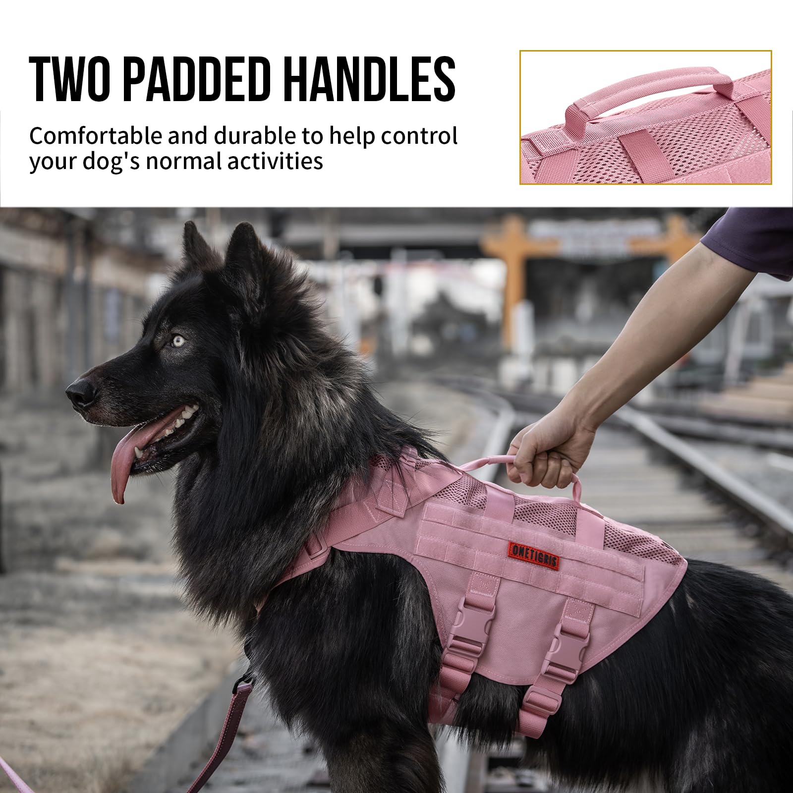 Onetigris Tactical Dog Harness With Handles - Breathable Military Molle Vest, No Pull Dog Vest For Walking, Hiking, Training (Pi