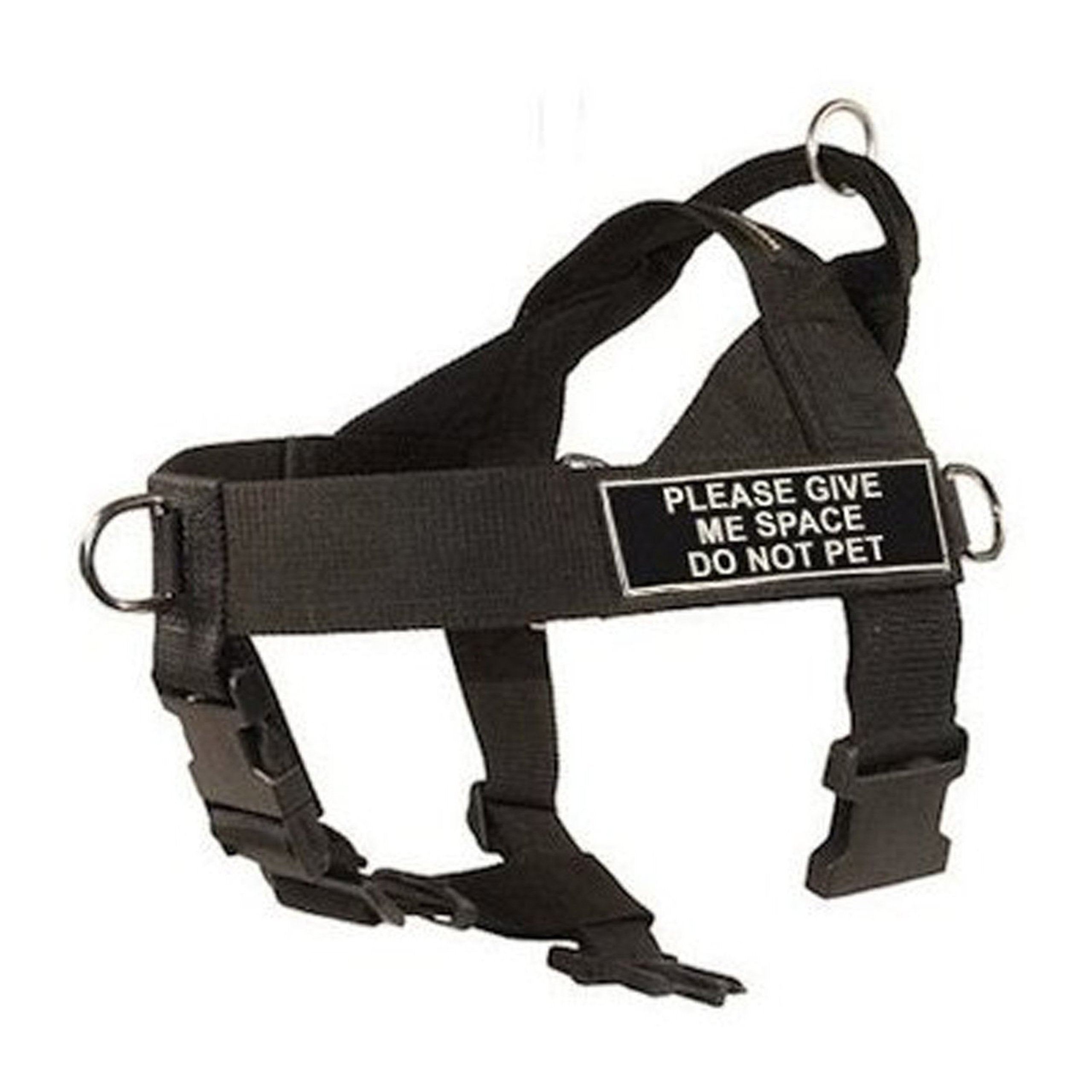 DT Universal No Pull Dog Harness, Please Give Me Space Do Not Pet, Black, Medium, Fits Girth Size: 26-Inch to 32-Inch