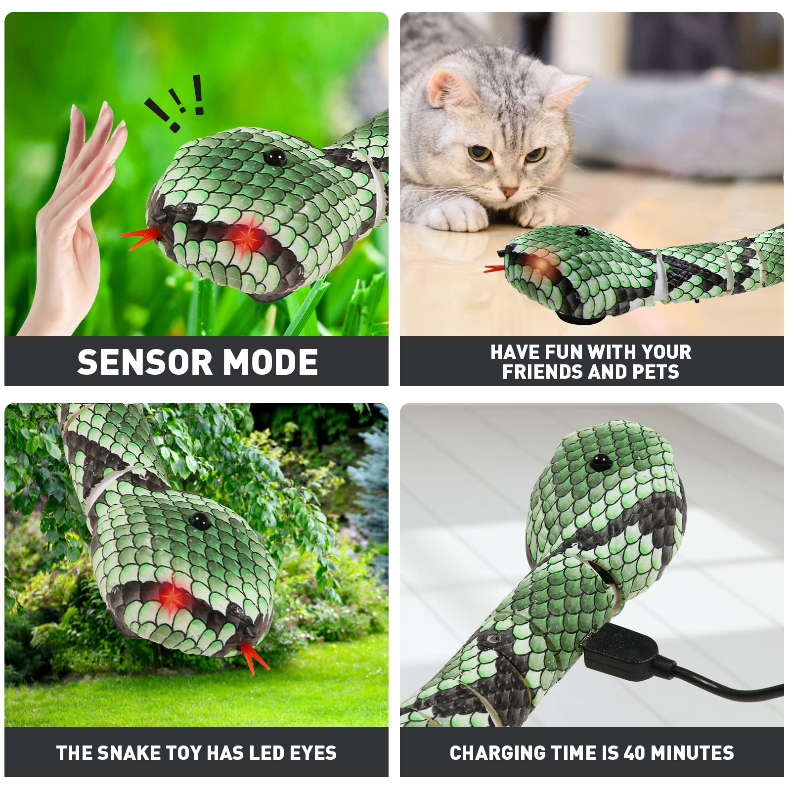 Faukait Cat Toys Interactive,Kitten Toys,Realistic Simulation Smart Sensing Snake Toy,Usb Rechargeable,Automatically Sense Obsta