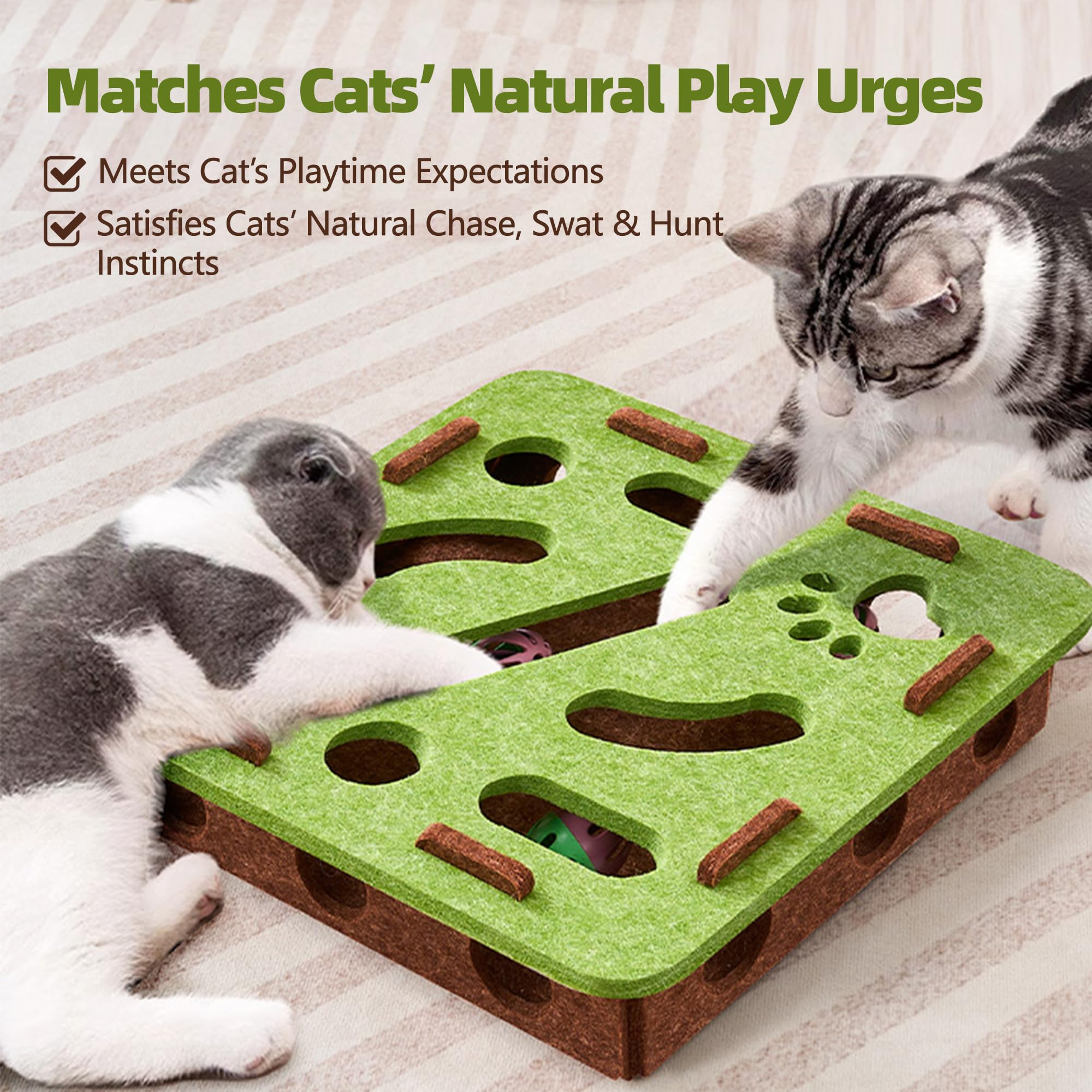 BZDBZD Interactive Cat Puzzle Feeder Toy - Felt Maze Box with 3 Jingle Balls for Indoor Cats, Kittens - Mental Stimulation, Slow