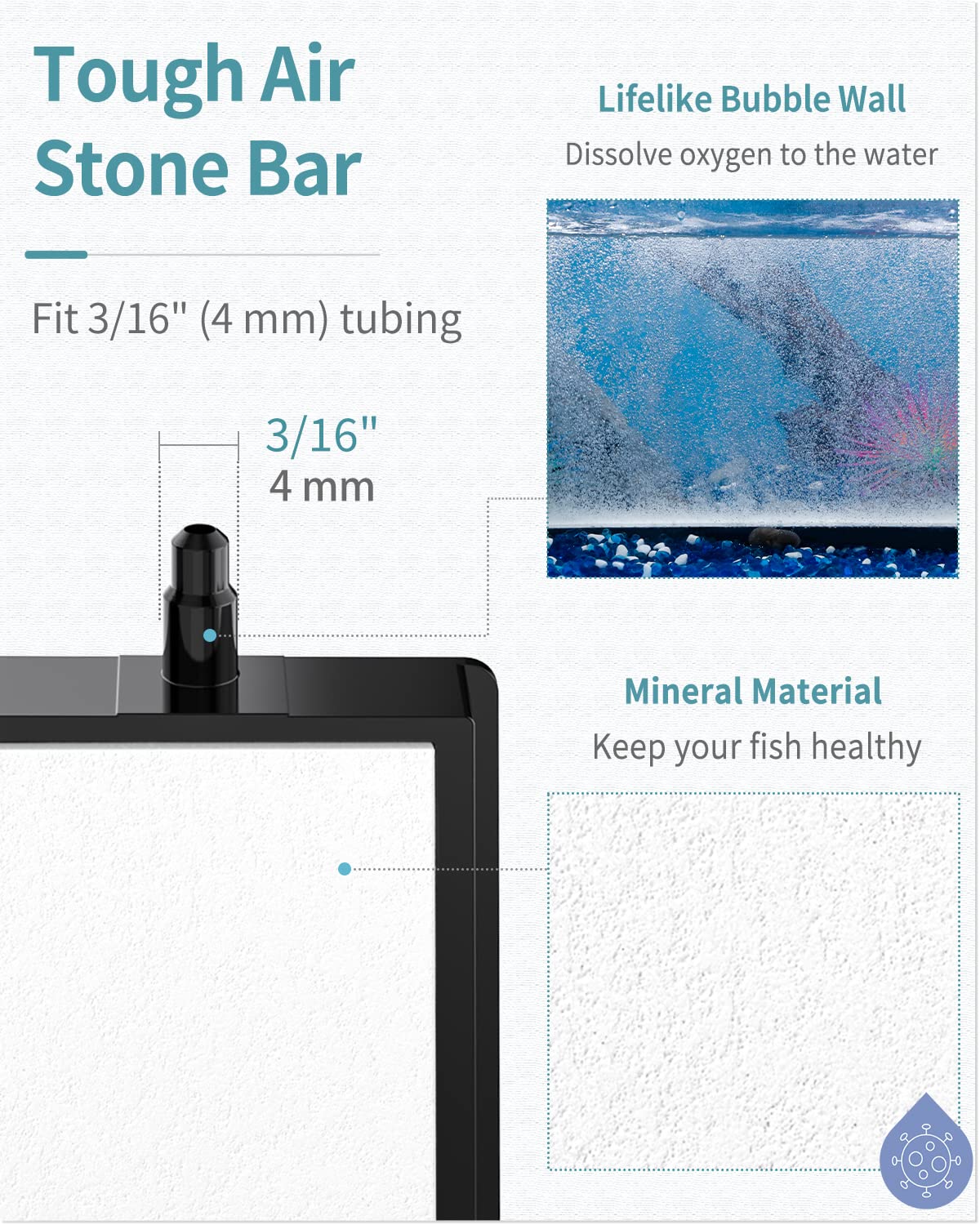 Pawfly Aquarium 12 Inch Air Stone Bar Bubble Diffuser Release Tool with Suction Cup Clip Accessory for Air Pumps DWC Systems Fis