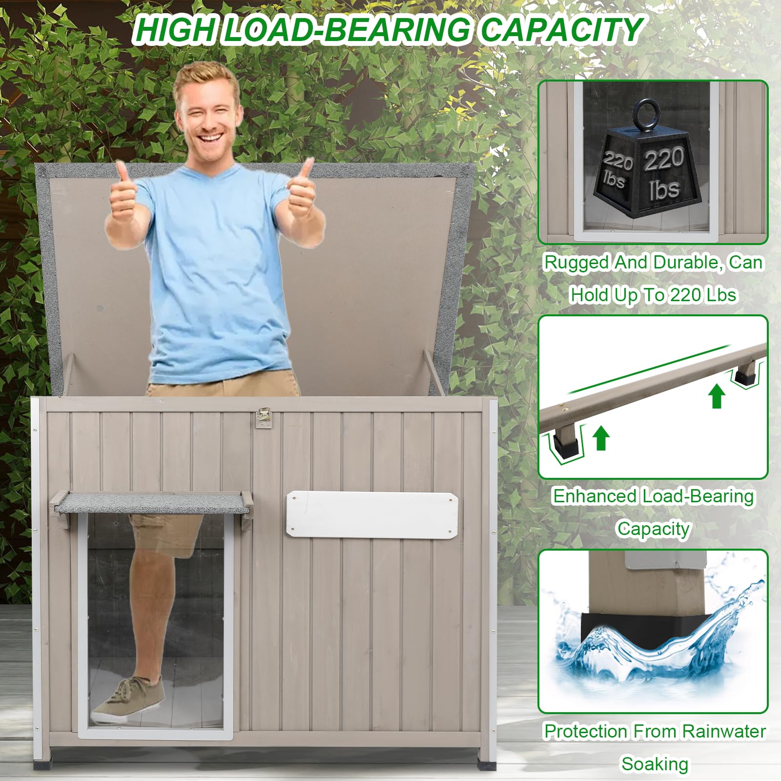 Dog House Outdoor Weatherproof & Wooden Dog Kennel with Chew-Proof Iron Frame,Removable Floor, Adjustable Vent Window, Easy Asse