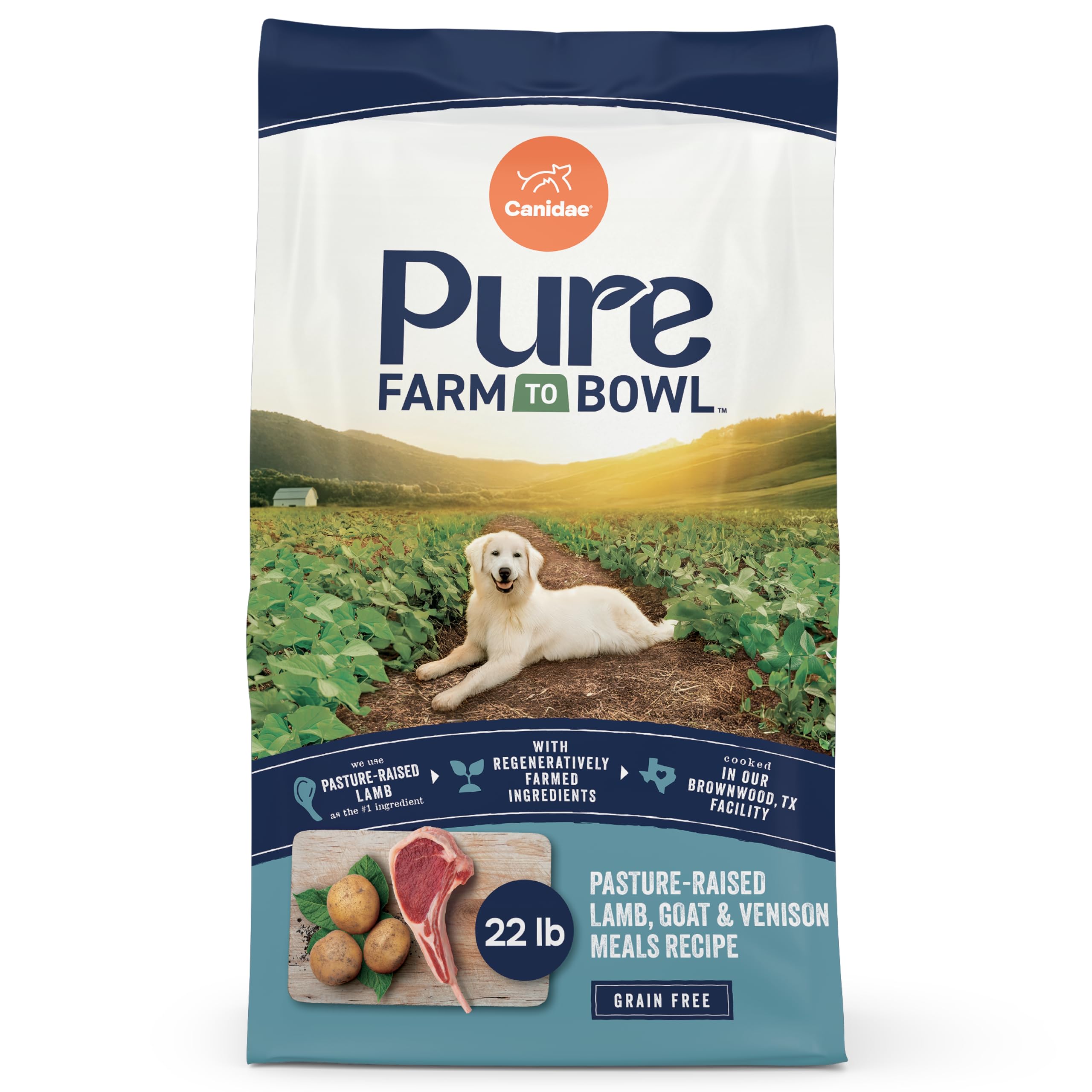 Canidae Pure Limited Ingredient Premium Adult Dry Dog Food, Real Lamb, Goat & Venison Meals Recipe, 22 lbs, Grain Free