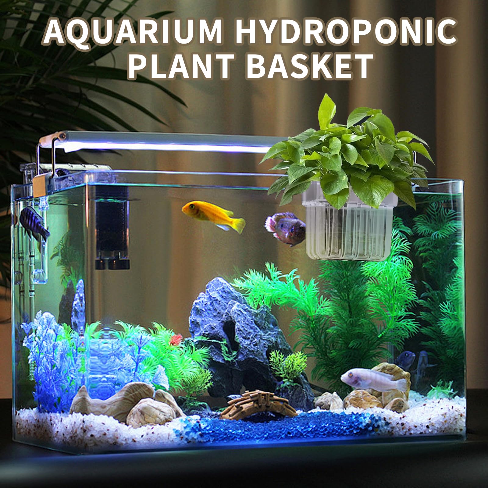 Uprony 2PCS Aquarium Plant Holder with Hooks Top Clear Acrylic Fish Tank Plant Holder Cup Pots for Fish Tank Aquaponic Plant and