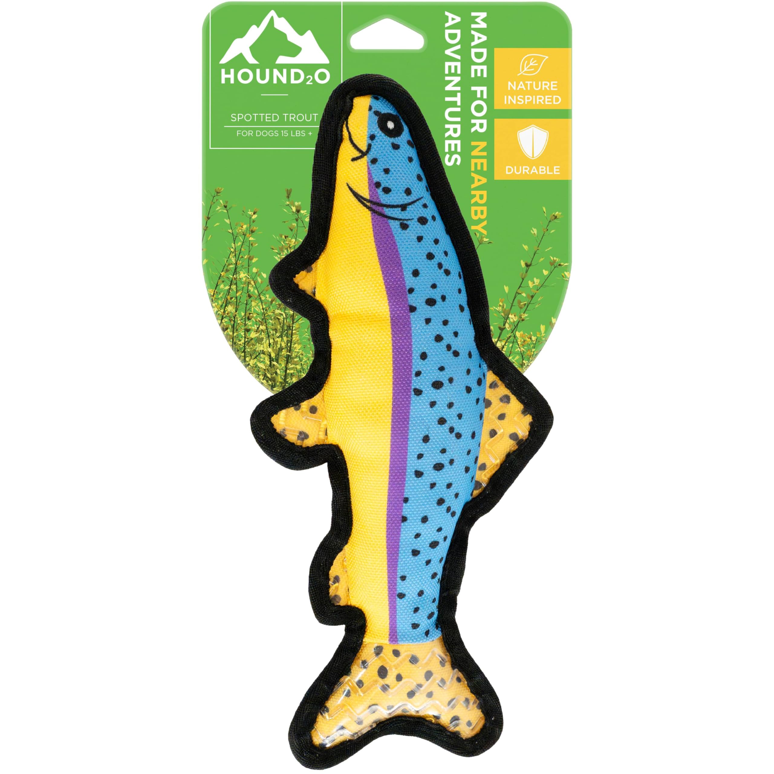 Hound2O Durable Plush Outdoor Toys For Dogs | Squeaky Spotted Trout | Fun Fishing Themed Dog Toy With Playful Squeaker