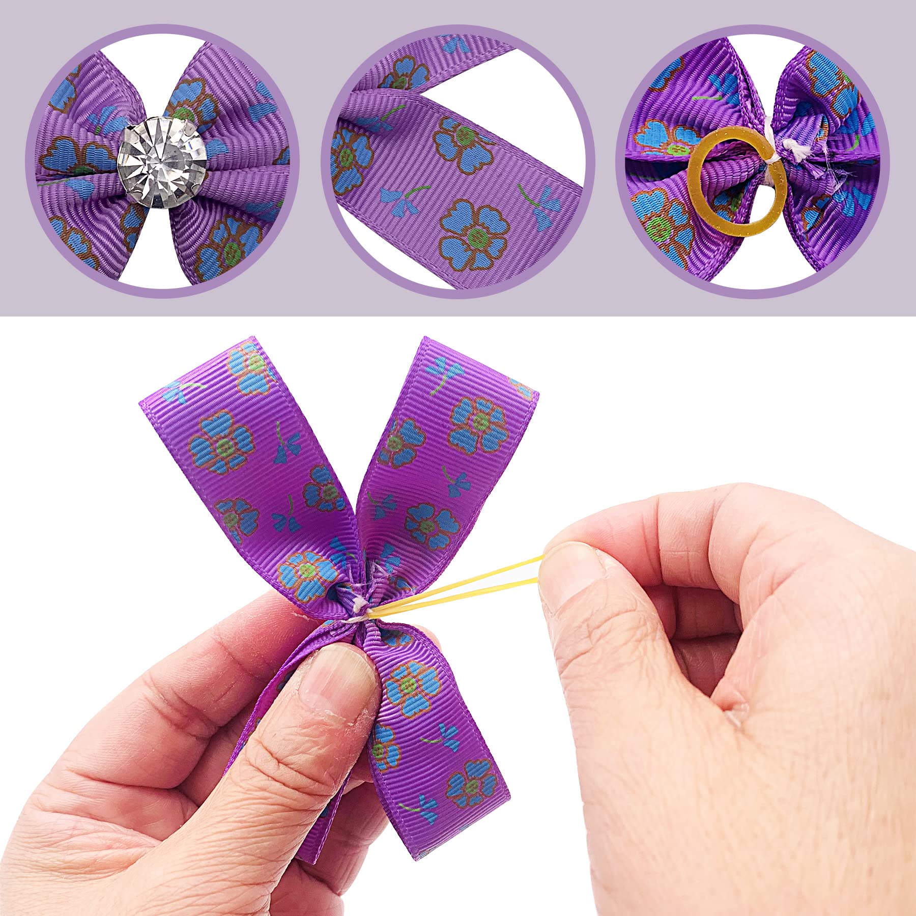 Jpgdn 50Pcs/25Pairs 3'' 4'' Big Dog Hair Bows With Elastic Rubber Band For Medium Large Dogs Doggie Rhinestone Floral Bowknot To