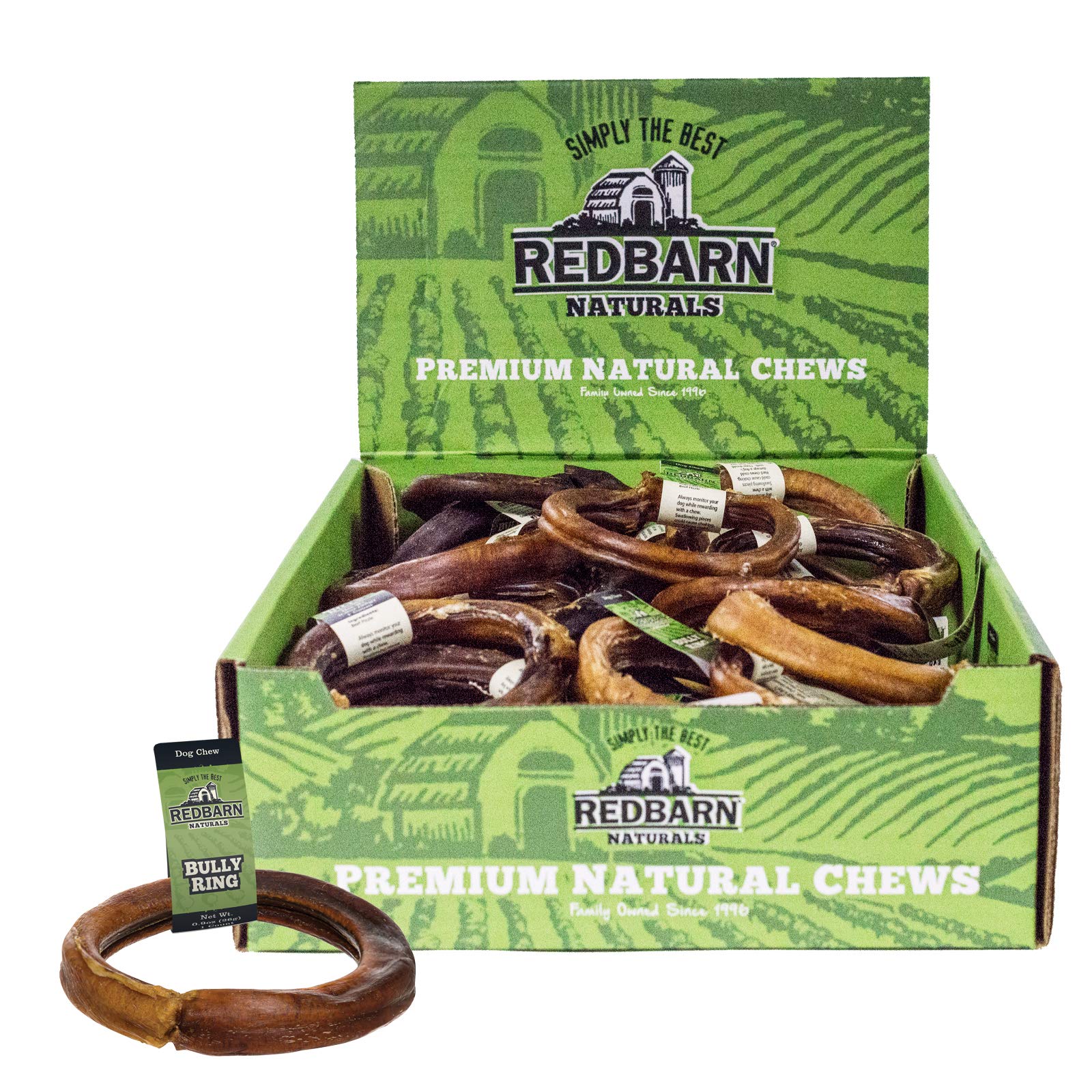 Redbarn Pet Products All-Natural Bully Stick Rings for Dogs - Long Lasting Rawhide Chew Treat - Case of 35