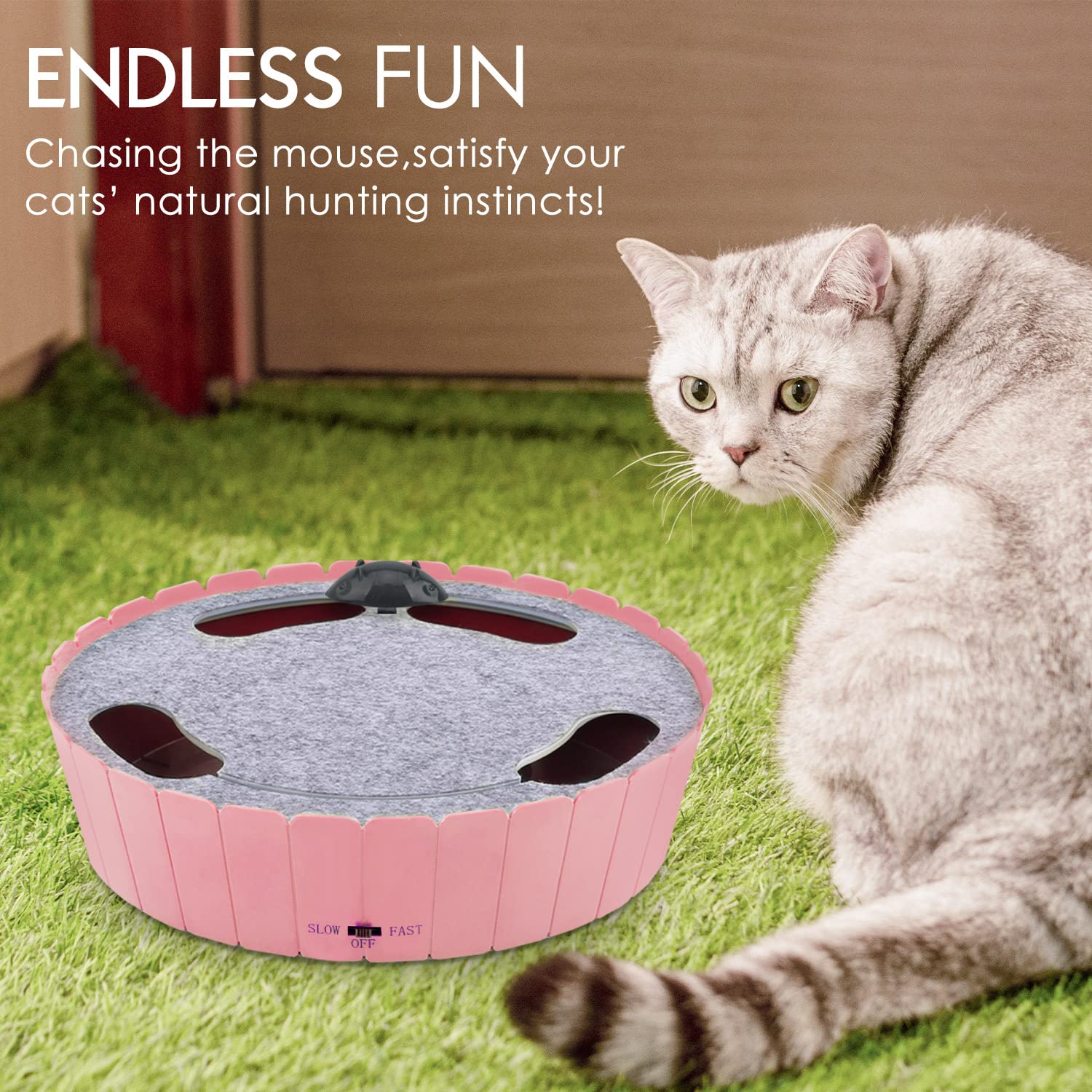 Pawaboo Interactive Toy With Running Mouse, Electronic Motion Cat Toy Automatic Teaser, Pop And Play Hide Seek Cat Toys Hunting