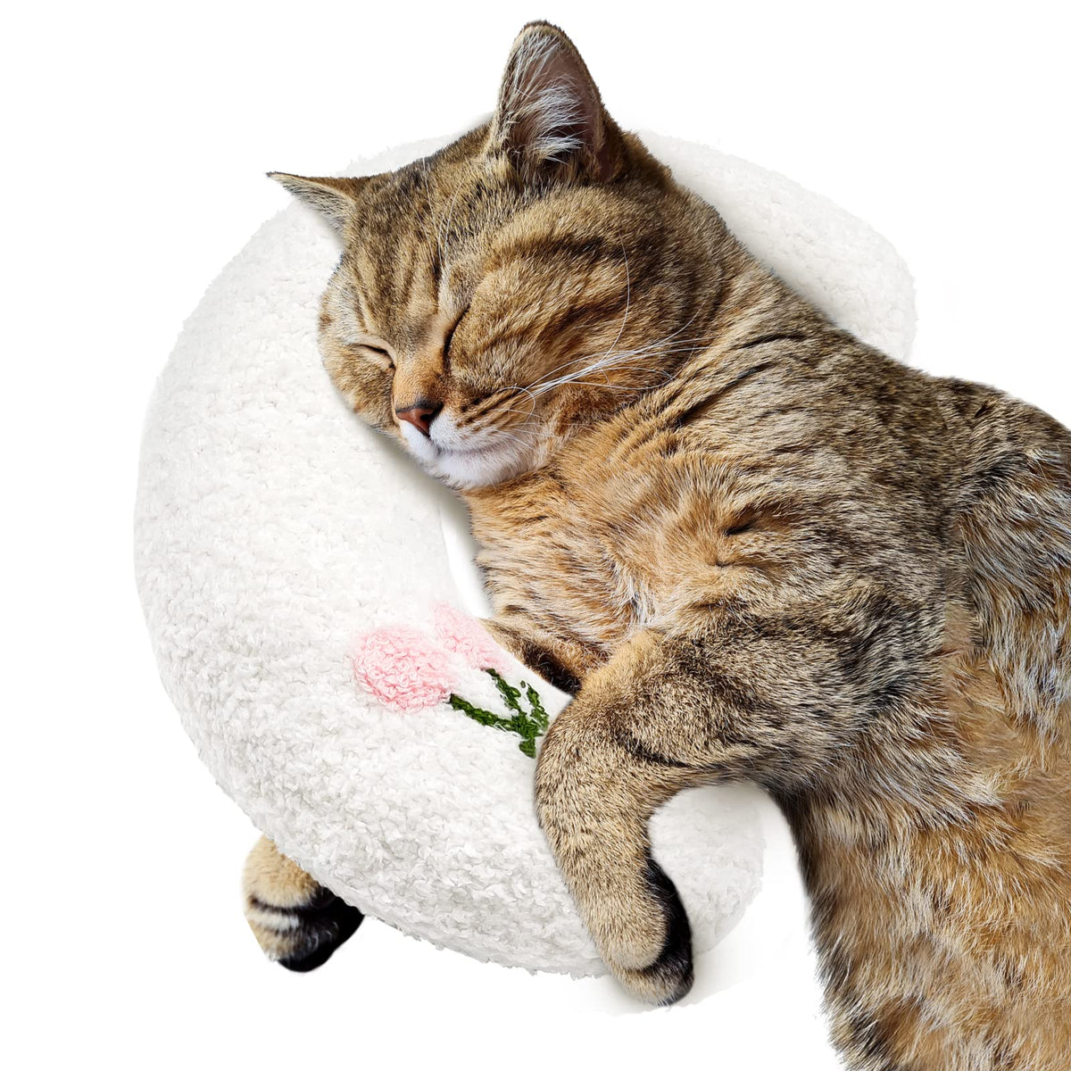 Ucho Pillow For Cats, Ultra Soft Fluffy Pet Calming Toy Half Donut Cuddler, U-Shaped Pillow For Pet Cervical Protection Sleeping