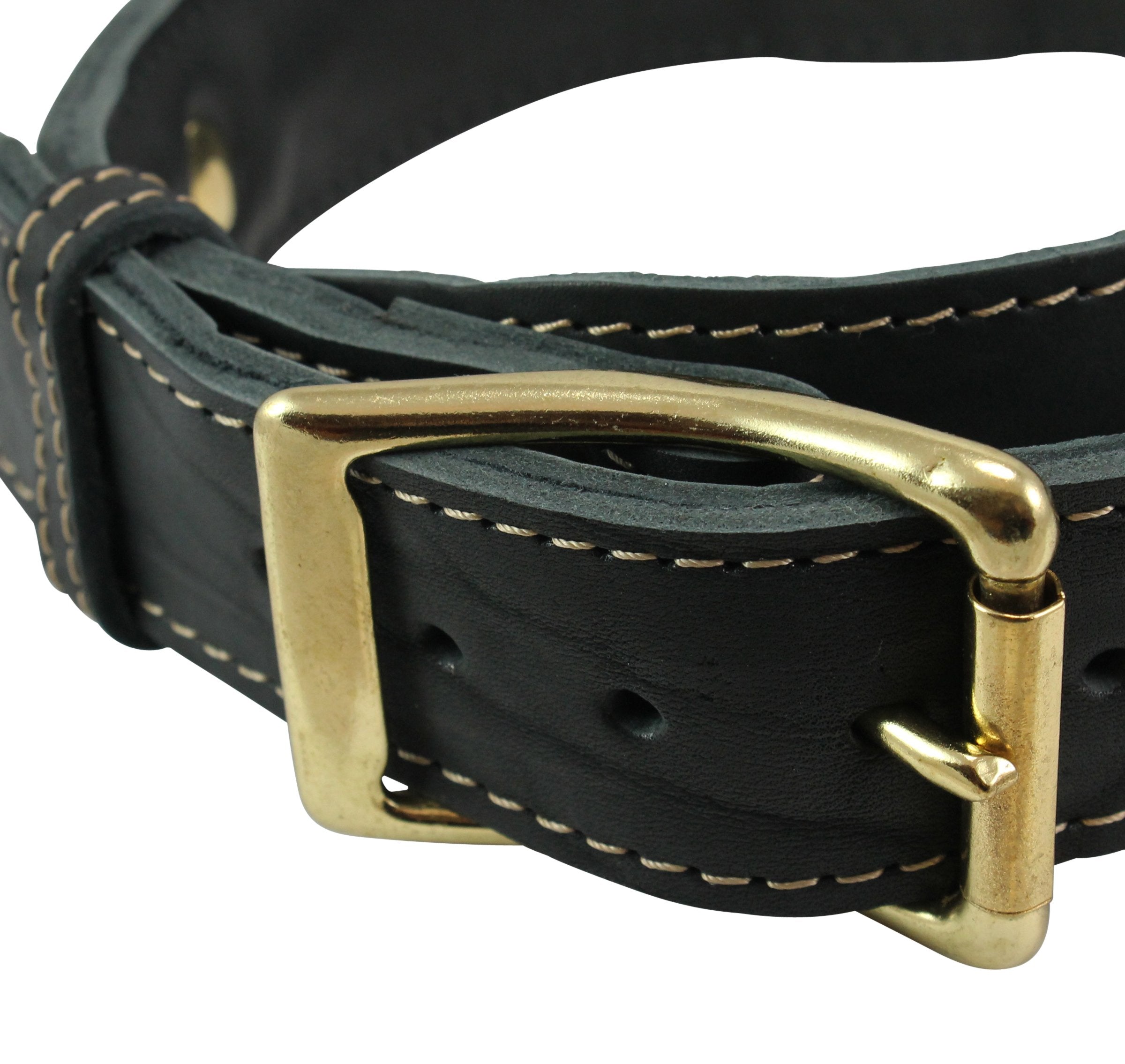 Genuine Leather Dog Collar, Rolled Leather Handle Black (Xlarge: Neck: 20''-23.5'')